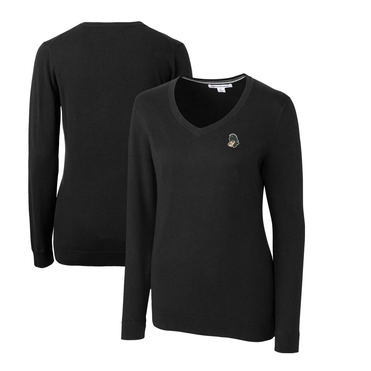 Women's Cutter & Buck Black Michigan State Spartans Lakemont Tri-Blend V-Neck Pullover Sweater
