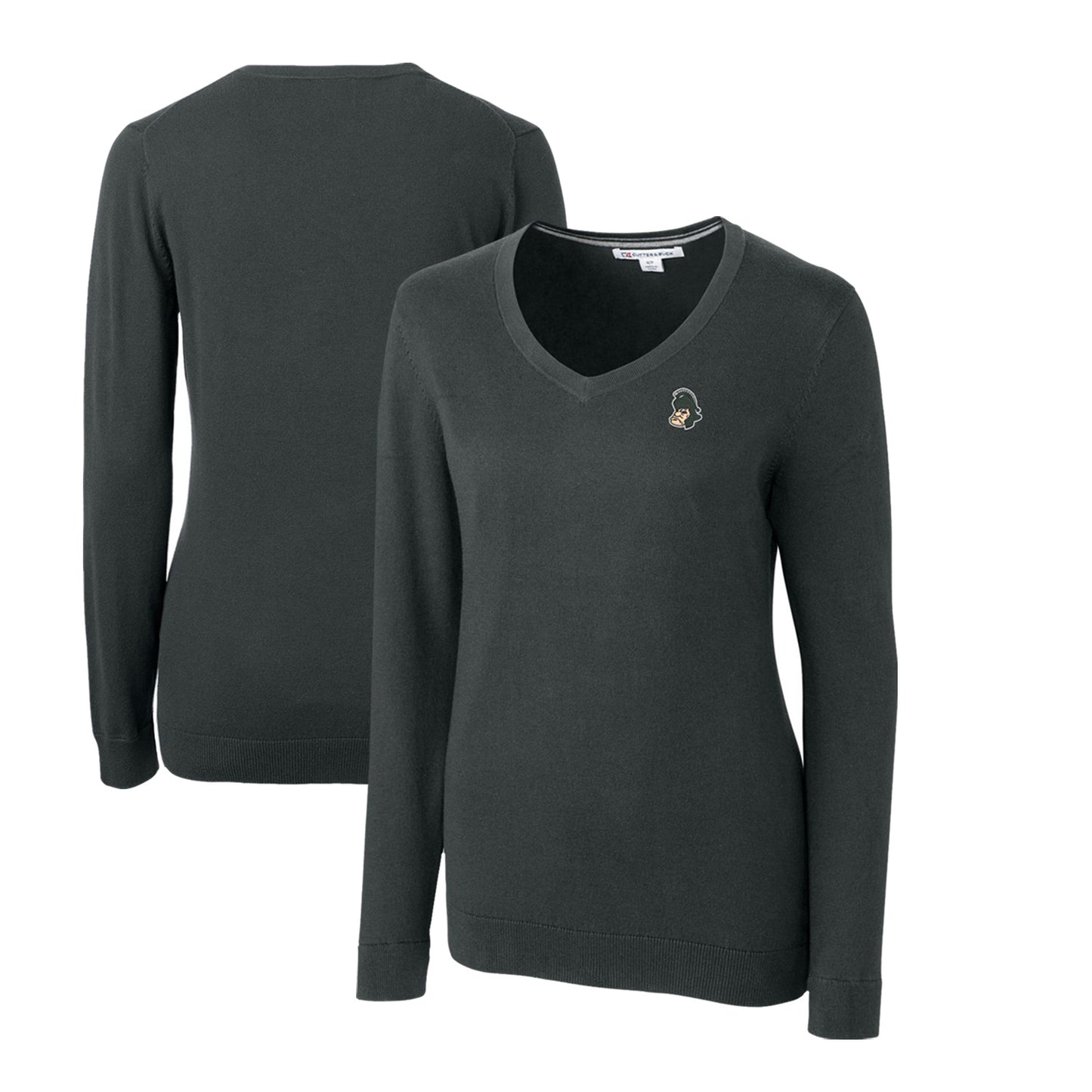 Women's Cutter & Buck Heather Charcoal Michigan State Spartans Lakemont Tri-Blend V-Neck Pullover Sweater