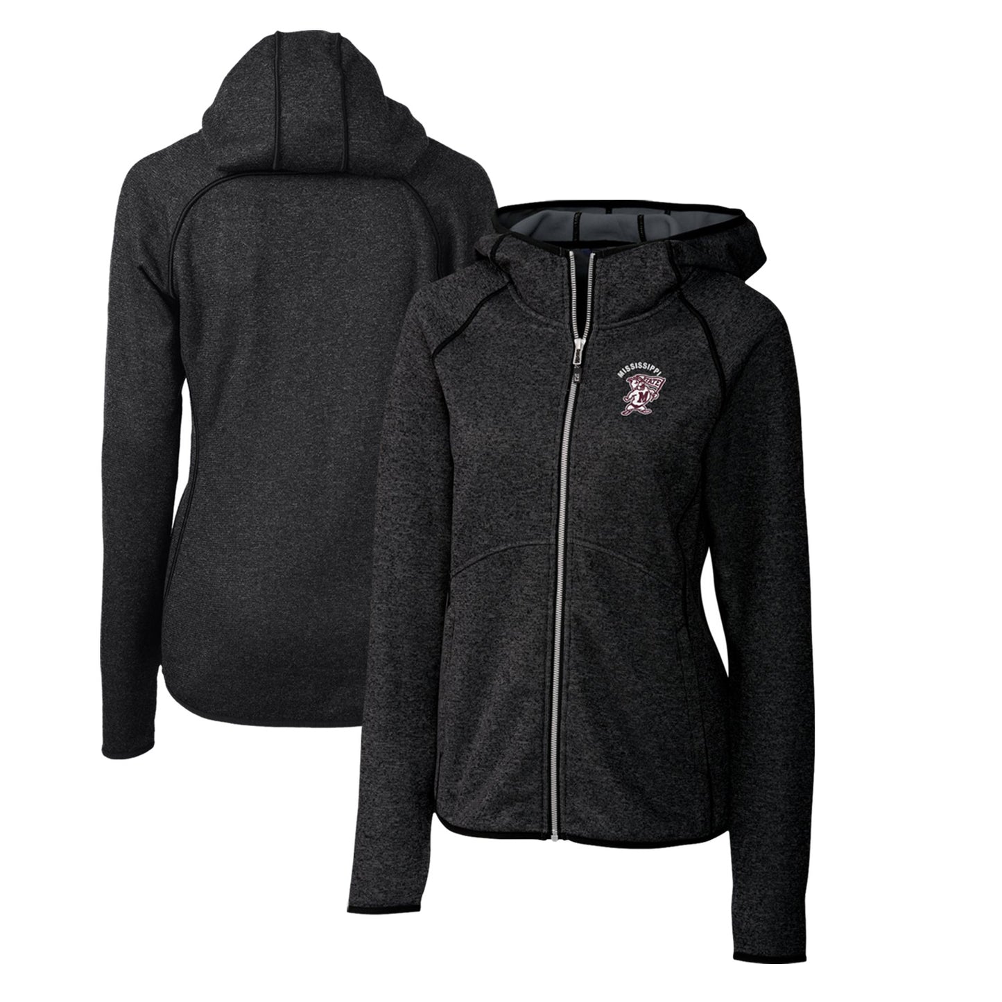 Women's Cutter & Buck Heather Charcoal Mississippi State Bulldogs Mainsail Sweater-Knit Full-Zip Hoodie