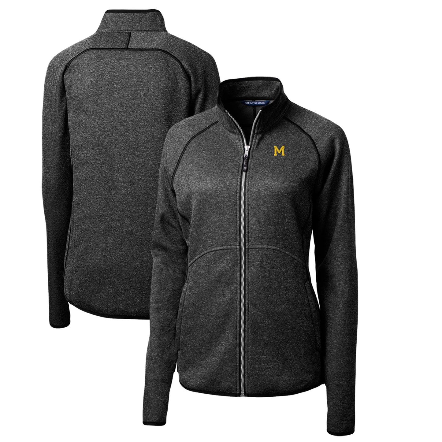 Women's Cutter & Buck Heather Charcoal Michigan Wolverines Mainsail Sweater-Knit Full-Zip Jacket