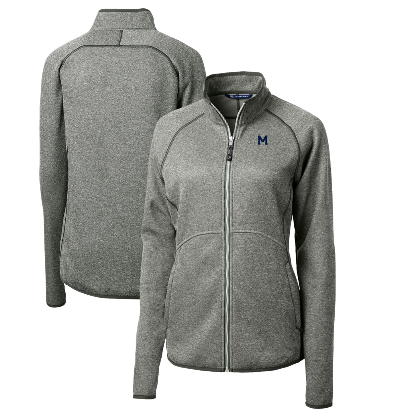 Women's Cutter & Buck Heather Gray Michigan Wolverines Mainsail Sweater-Knit Full-Zip Jacket