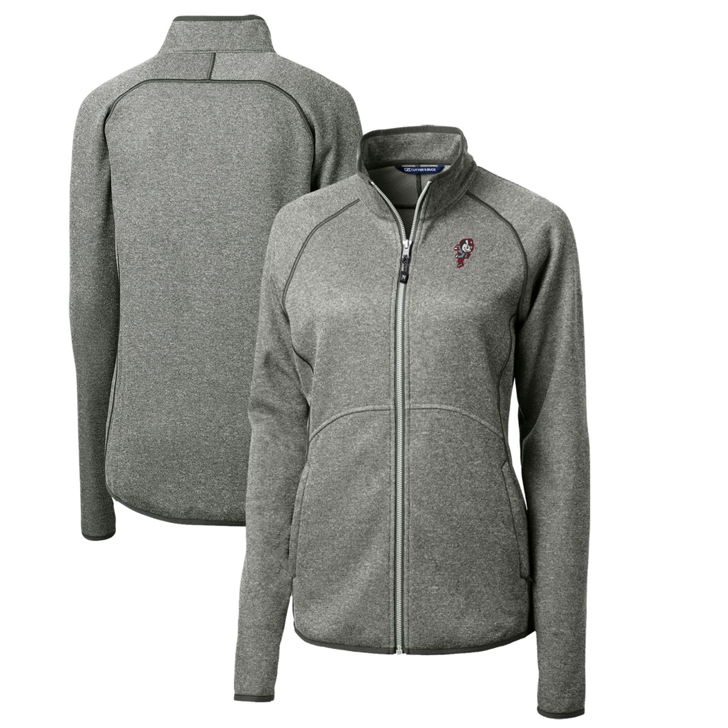Women's Cutter & Buck Heather Gray Ohio State Buckeyes Mainsail Sweater-Knit Full-Zip Jacket