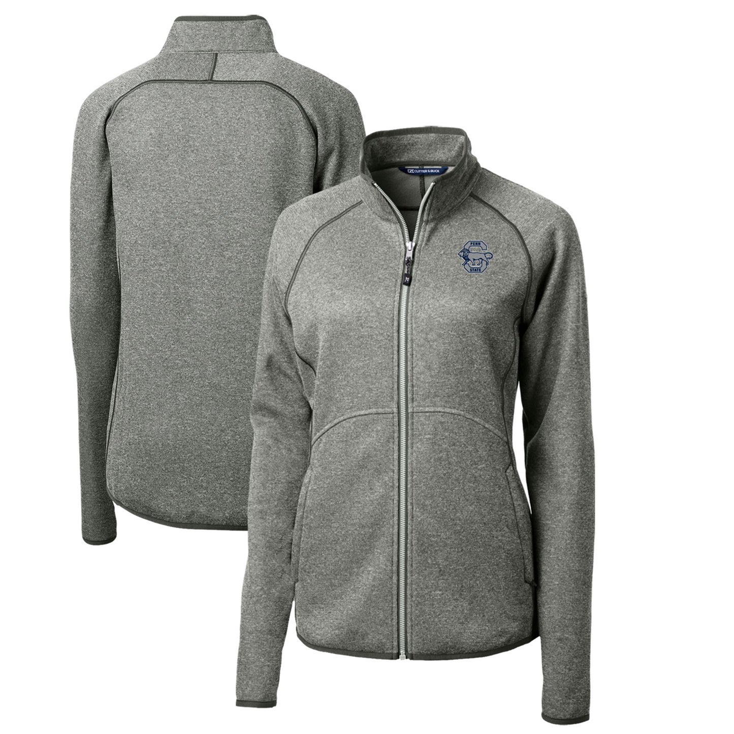 Women's Cutter & Buck Heather Gray Penn State Nittany Lions Mainsail Sweater-Knit Full-Zip Jacket