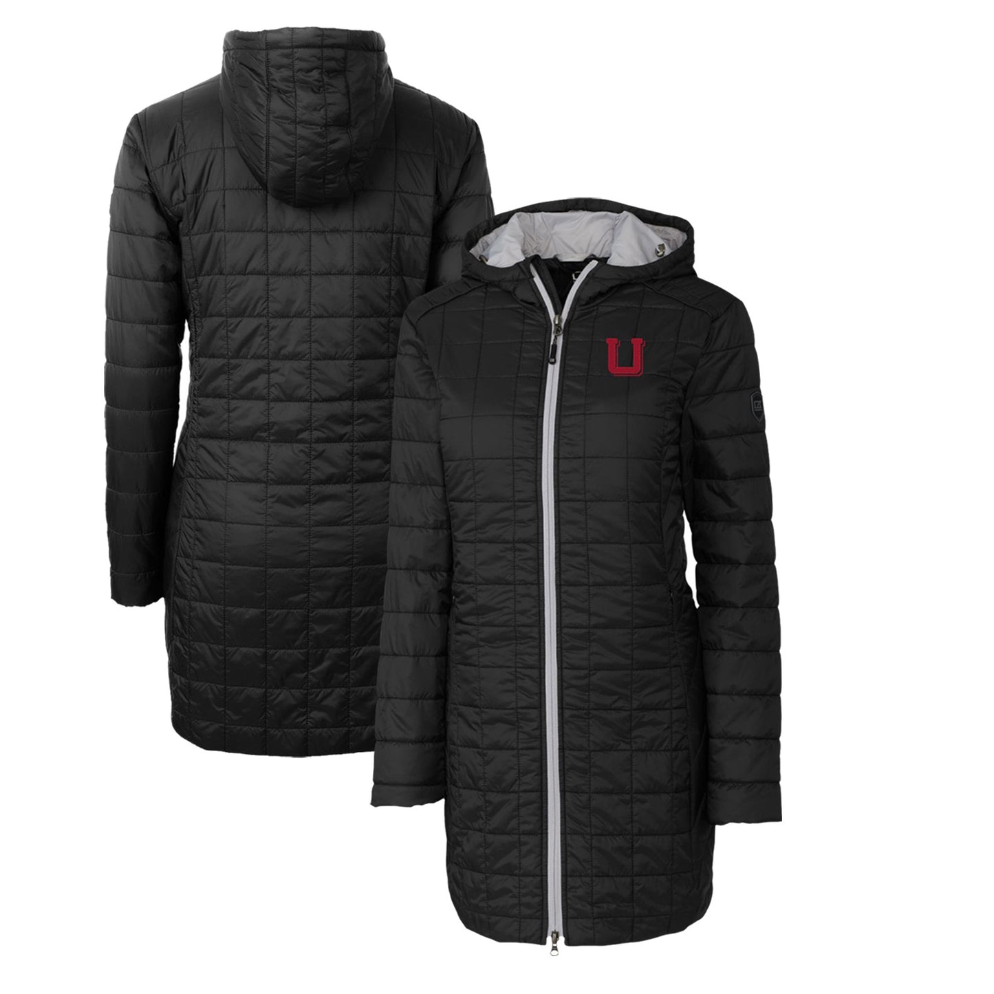 Women's Cutter & Buck Black Utah Utes Vault Rainier Primaloft Eco Hooded Long Coat
