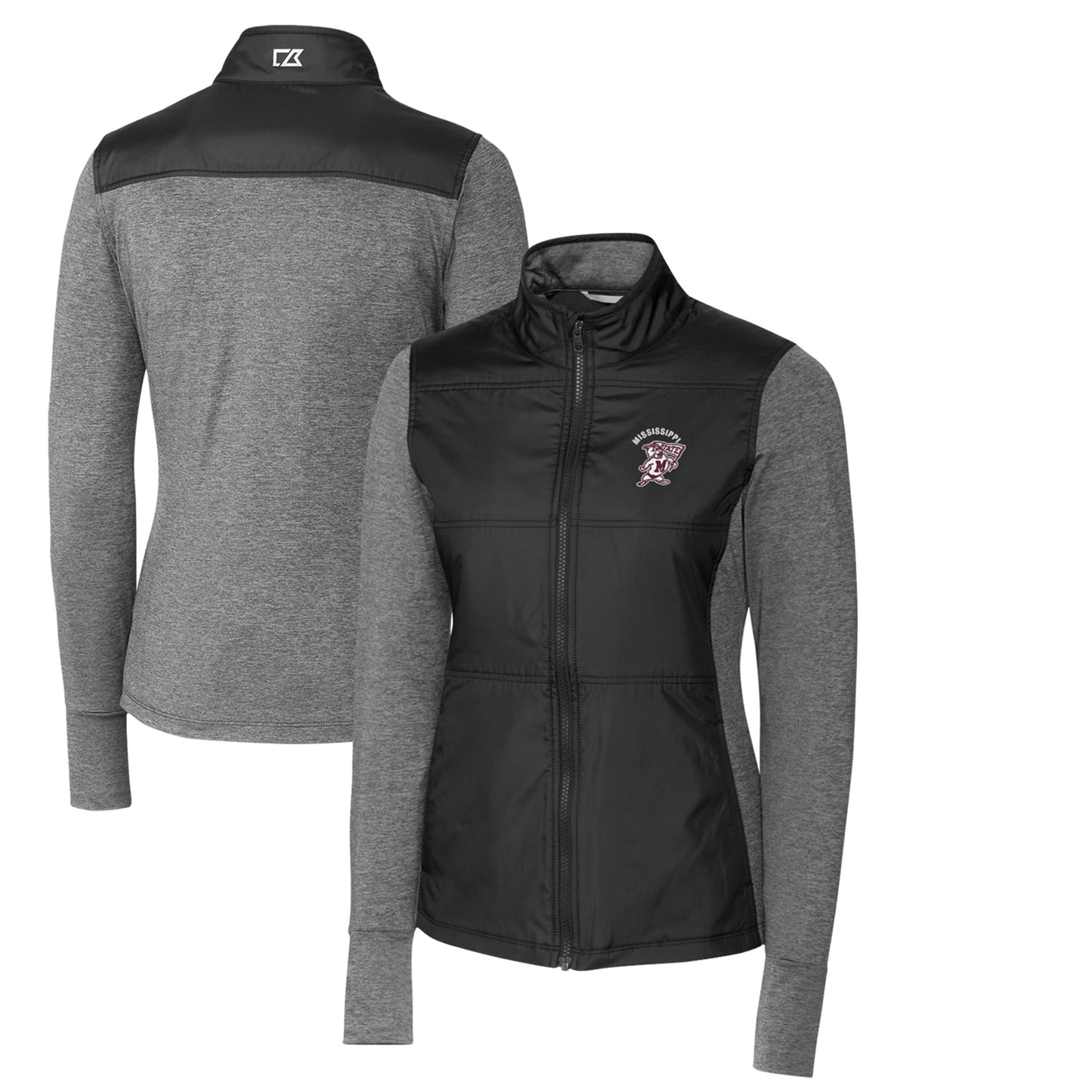 Women's Cutter & Buck Black Mississippi State Bulldogs Vault Stealth Hybrid Quilted Full-Zip Jacket
