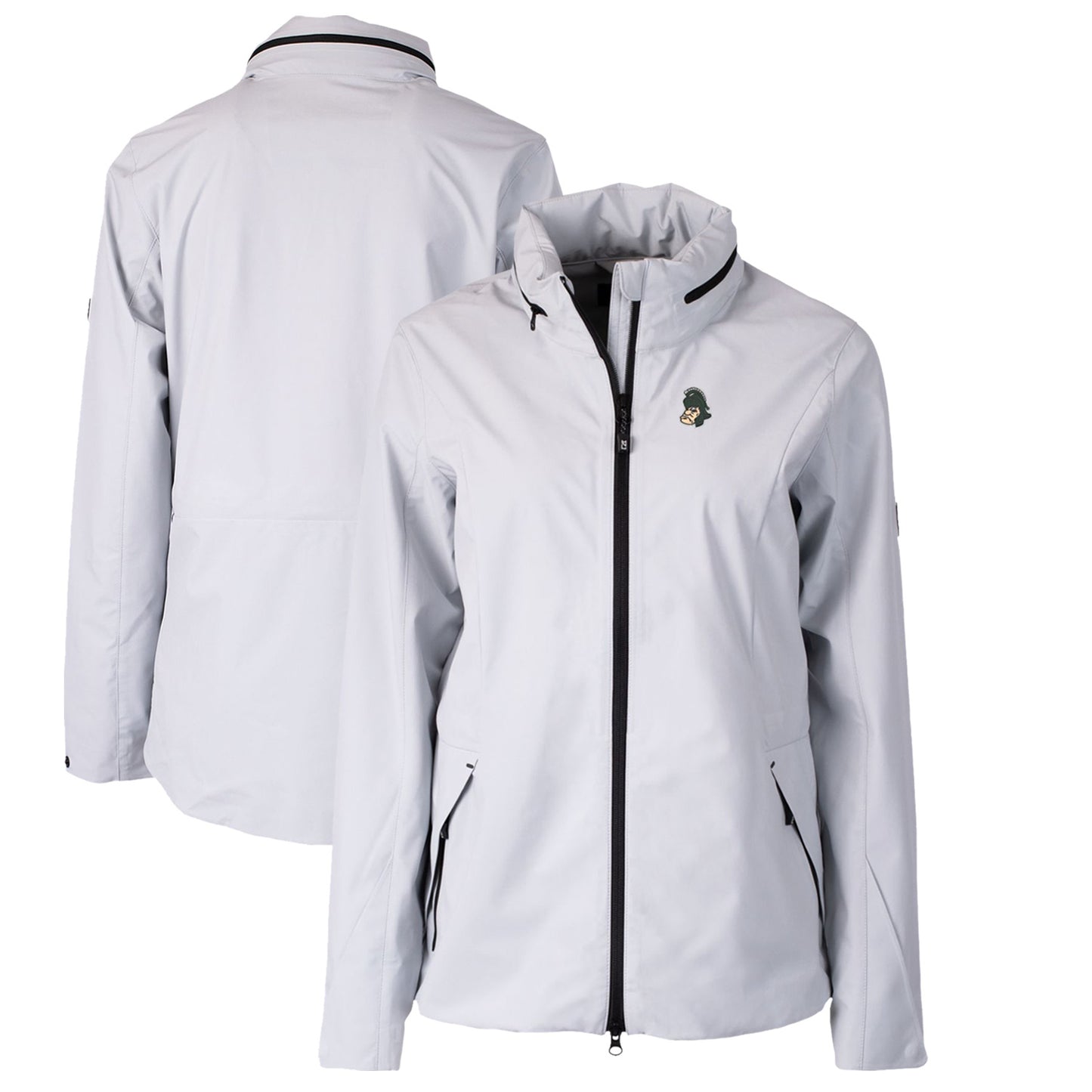 Women's Cutter & Buck Gray Michigan State Spartans Vault Vapor Water Repellent Stretch Full-Zip Rain Jacket