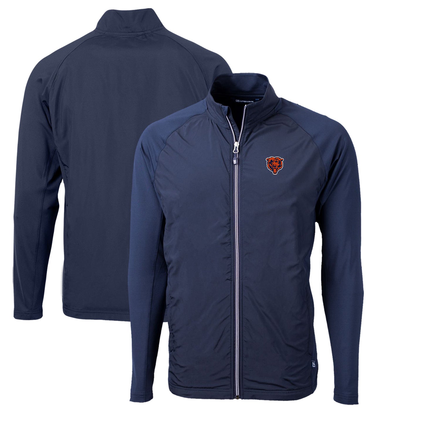 Men's Cutter & Buck Navy Chicago Bears Adapt Eco Knit Hybrid Recycled Big & Tall Full-Zip Throwback Jacket