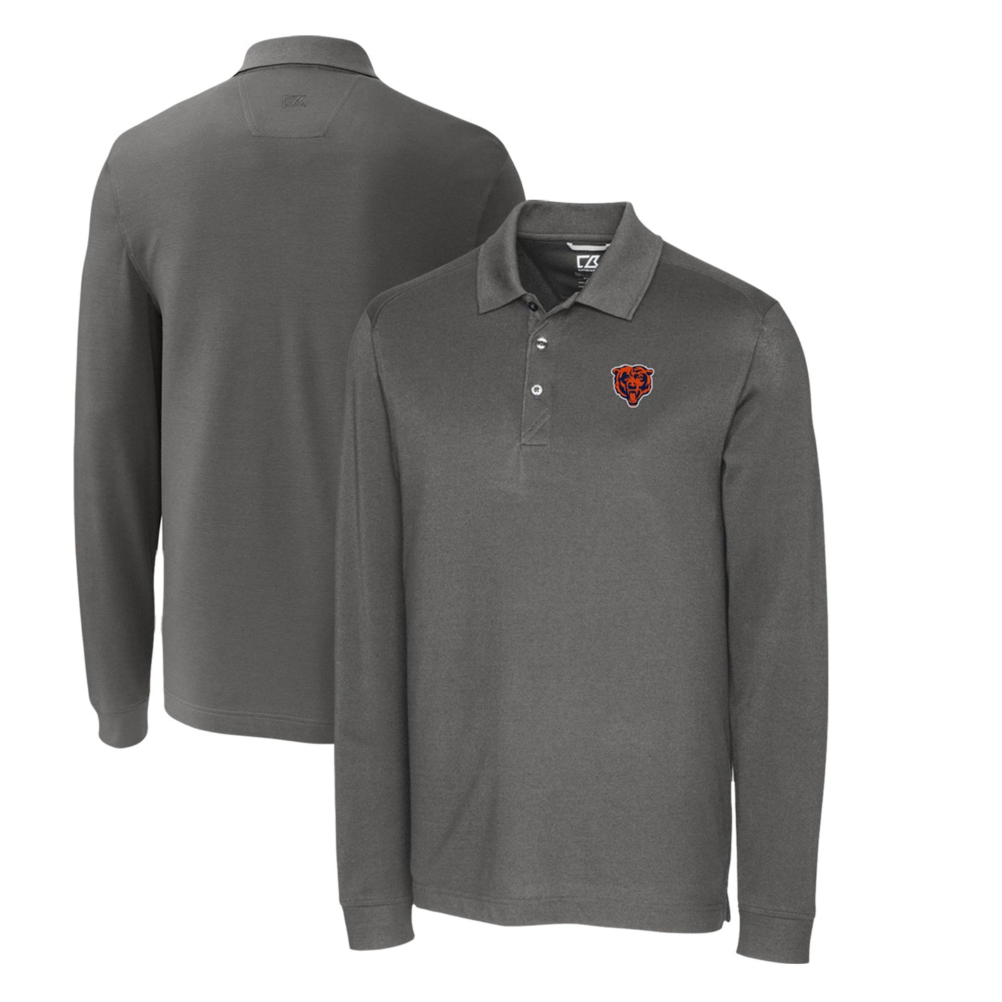 Men's Cutter & Buck Steel Chicago Bears Advantage Tri-Blend Pique Big & Tall Long Sleeve Throwback Polo