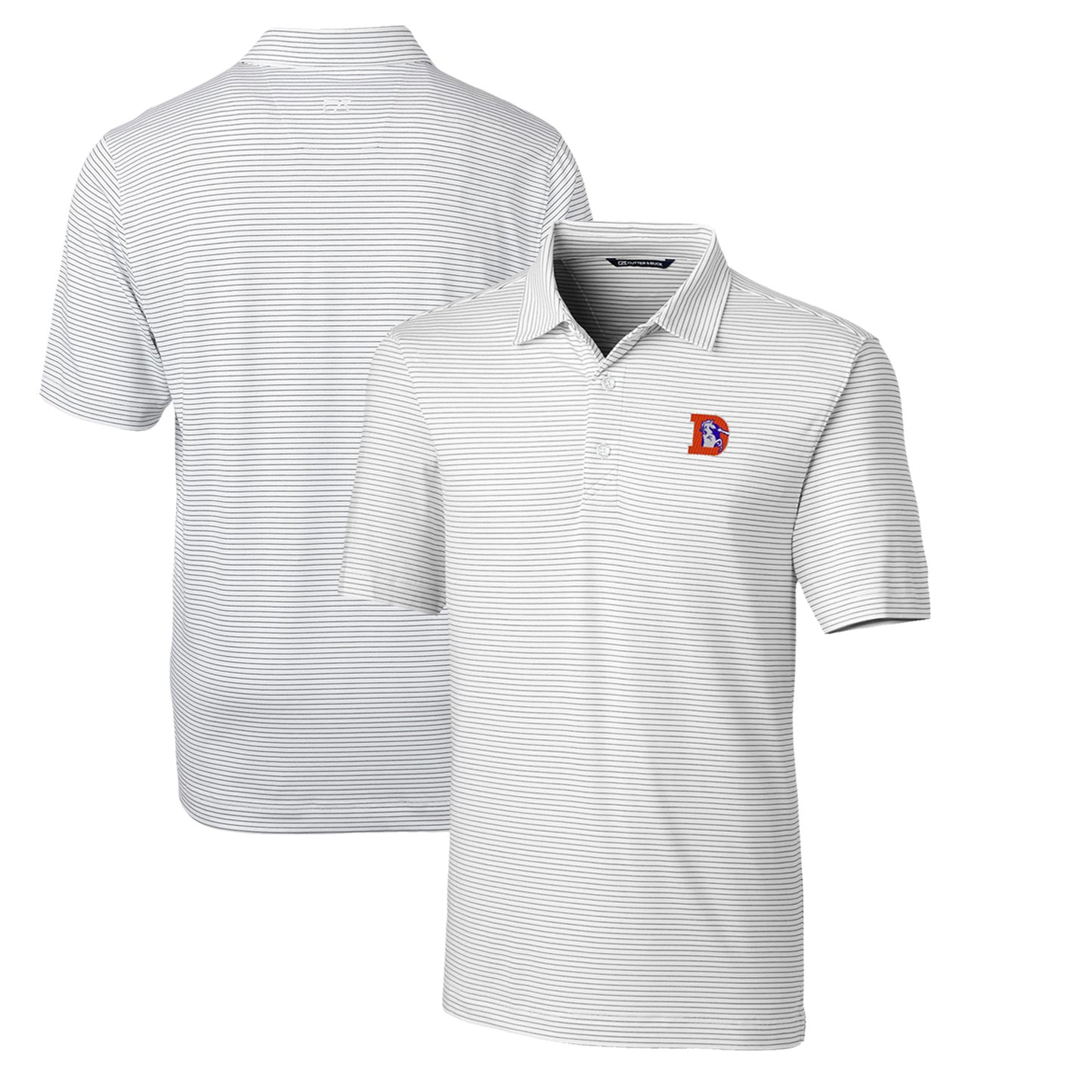 Men's Cutter & Buck White Denver Broncos Throwback Logo Big & Tall Forge Pencil Stripe Stretch Polo