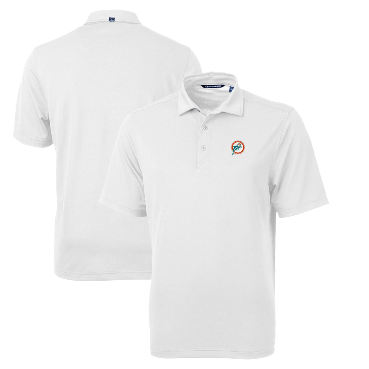 Men's Cutter & Buck White Miami Dolphins Throwback Logo Virtue Eco Pique Recycled Big & Tall Polo