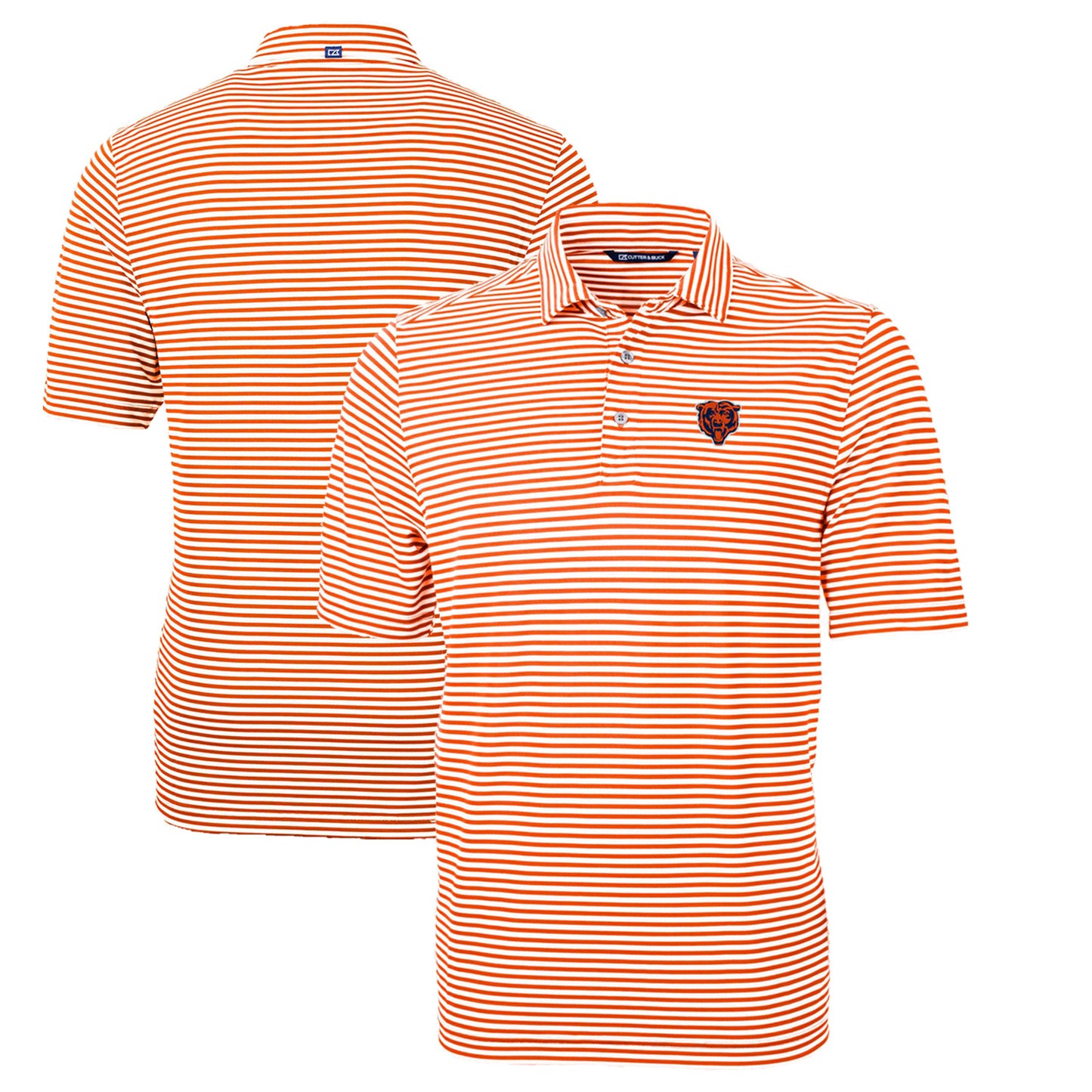 Men's Cutter & Buck Orange Chicago Bears Throwback Logo Virtue Eco Pique Stripe Recycled Big & Tall Polo