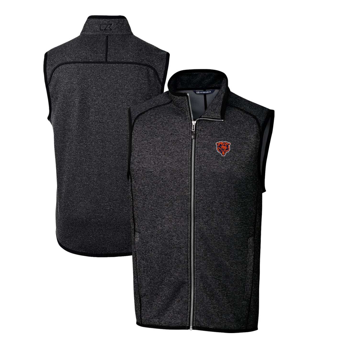 Men's Cutter & Buck Heather Charcoal Chicago Bears Throwback Logo Mainsail Sweater-Knit Big & Tall Full-Zip Vest