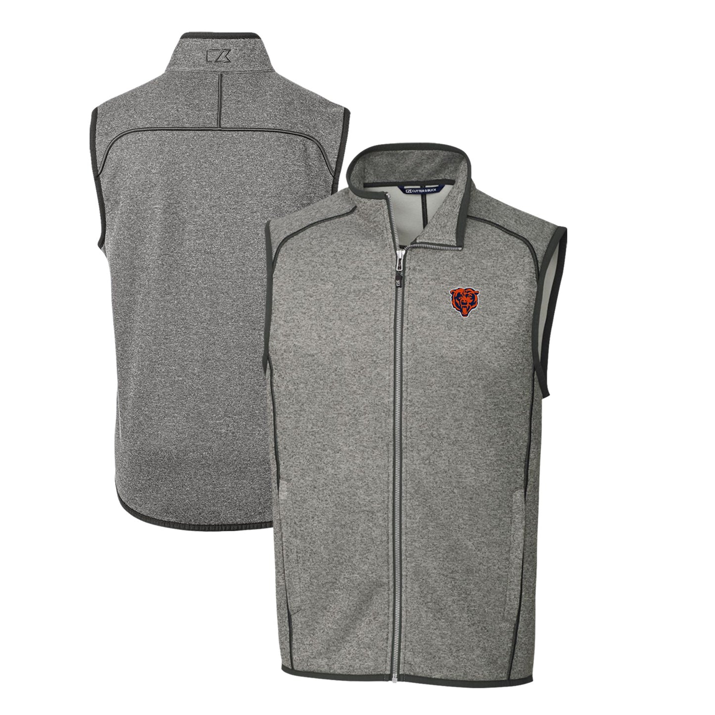 Men's Cutter & Buck Heather Gray Chicago Bears Throwback Logo Mainsail Sweater-Knit Big & Tall Full-Zip Vest