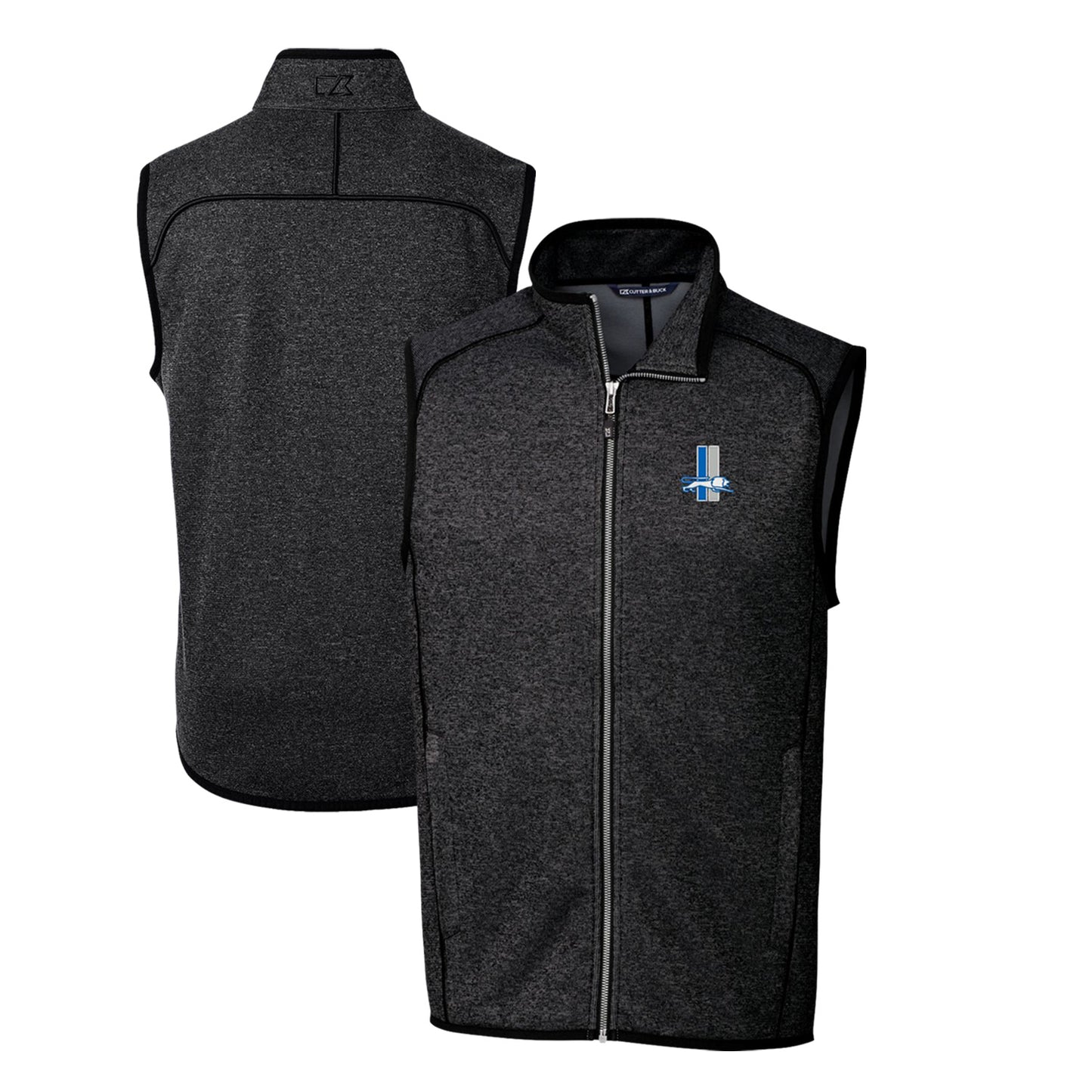 Men's Cutter & Buck Heather Charcoal Detroit Lions Throwback Logo Mainsail Sweater-Knit Big & Tall Full-Zip Vest