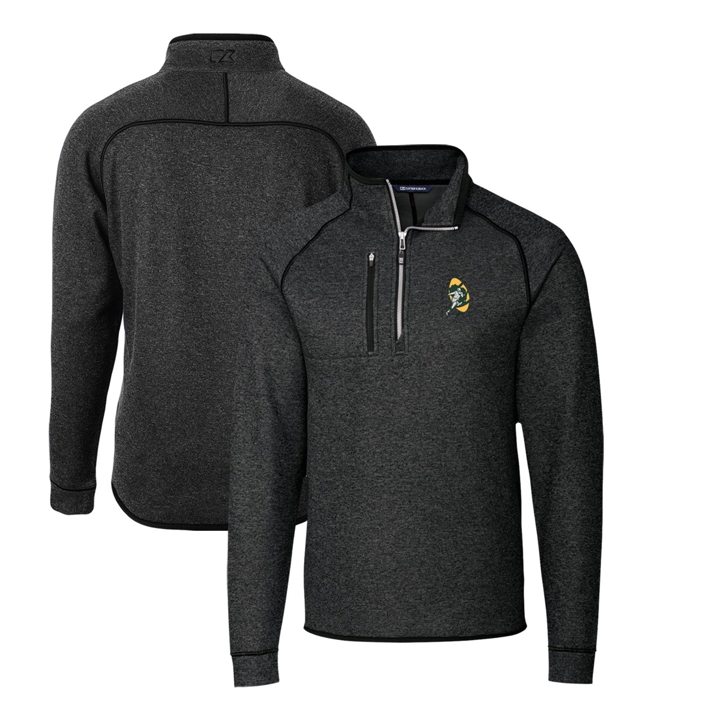 Men's Cutter & Buck Heather Charcoal Green Bay Packers Mainsail Sweater-Knit Big & Tall Half-Zip Pullover Jacket