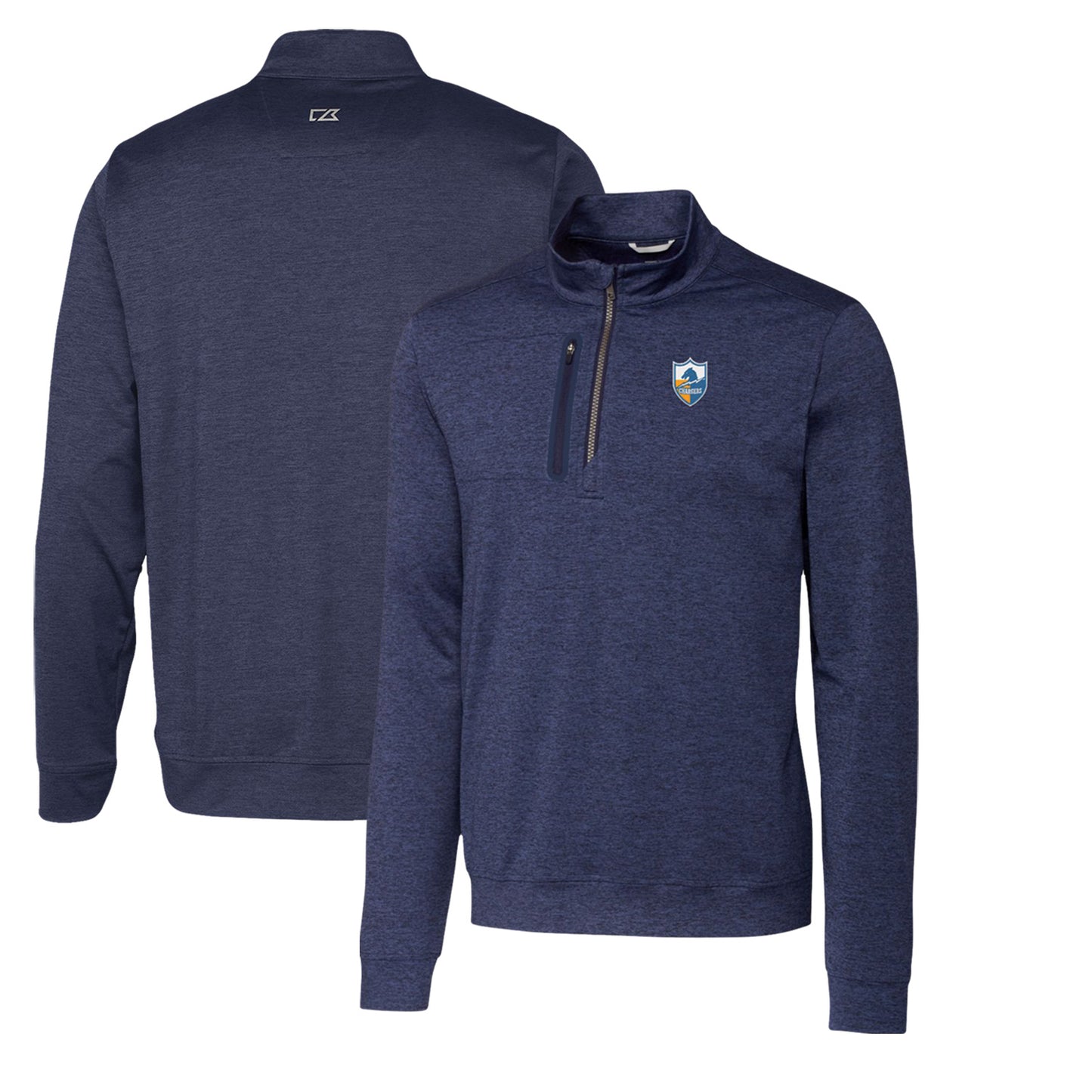 Men's Cutter & Buck Navy Los Angeles Chargers Stealth Heathered Big & Tall Throwback Logo Quarter-Zip Pullover Top