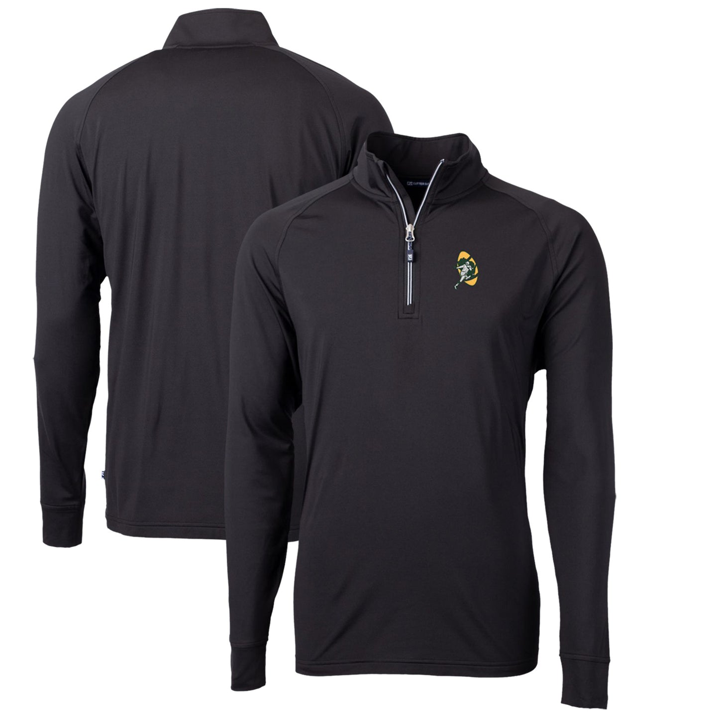 Men's Cutter & Buck Black Green Bay Packers Adapt Eco Knit Stretch Recycled Quarter-Zip Throwback Pullover Top