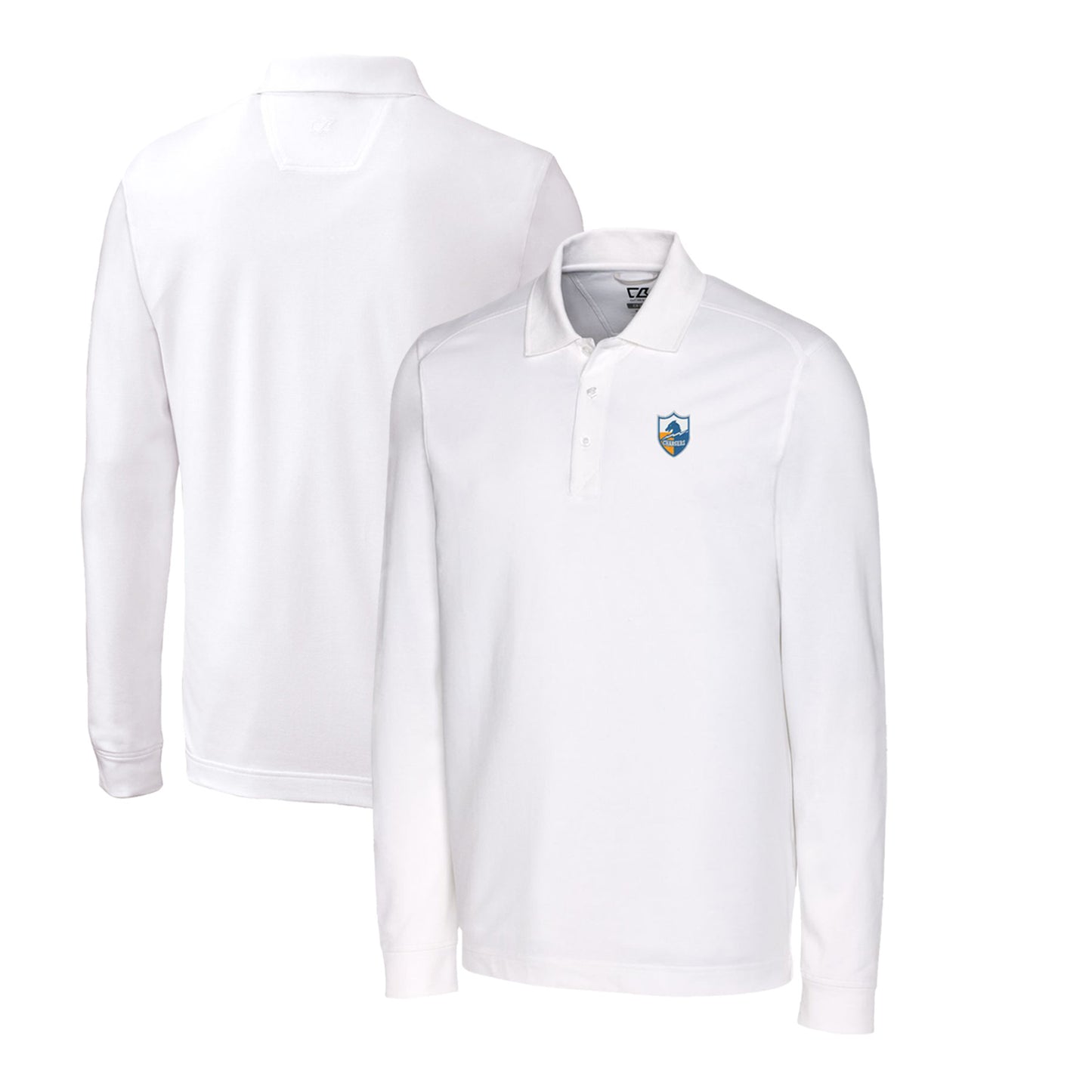 Men's Cutter & Buck White Los Angeles Chargers Advantage Tri-Blend Pique Long Sleeve Throwback Polo