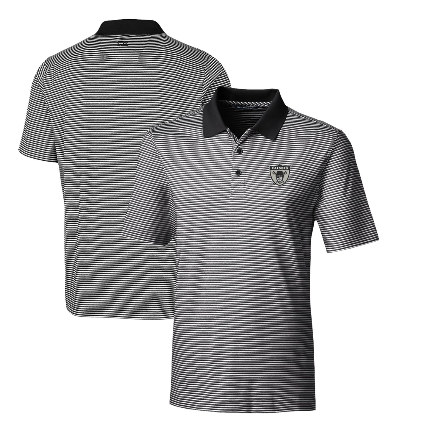 Men's Cutter & Buck Black Las Vegas Raiders Throwback Logo Forge Tonal Stripe Stretch Polo