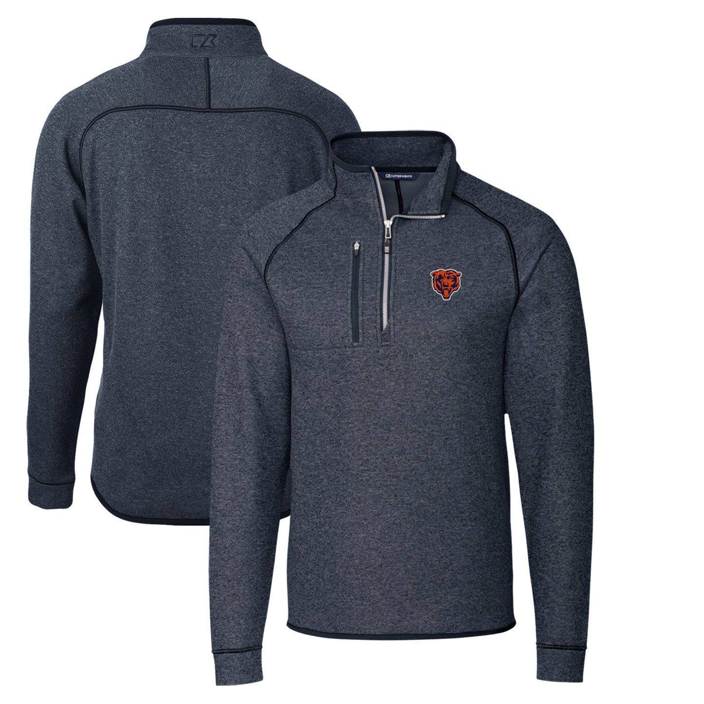 Men's Cutter & Buck Heather Navy Chicago Bears Throwback Logo Mainsail Sweater-Knit Half-Zip Pullover Jacket