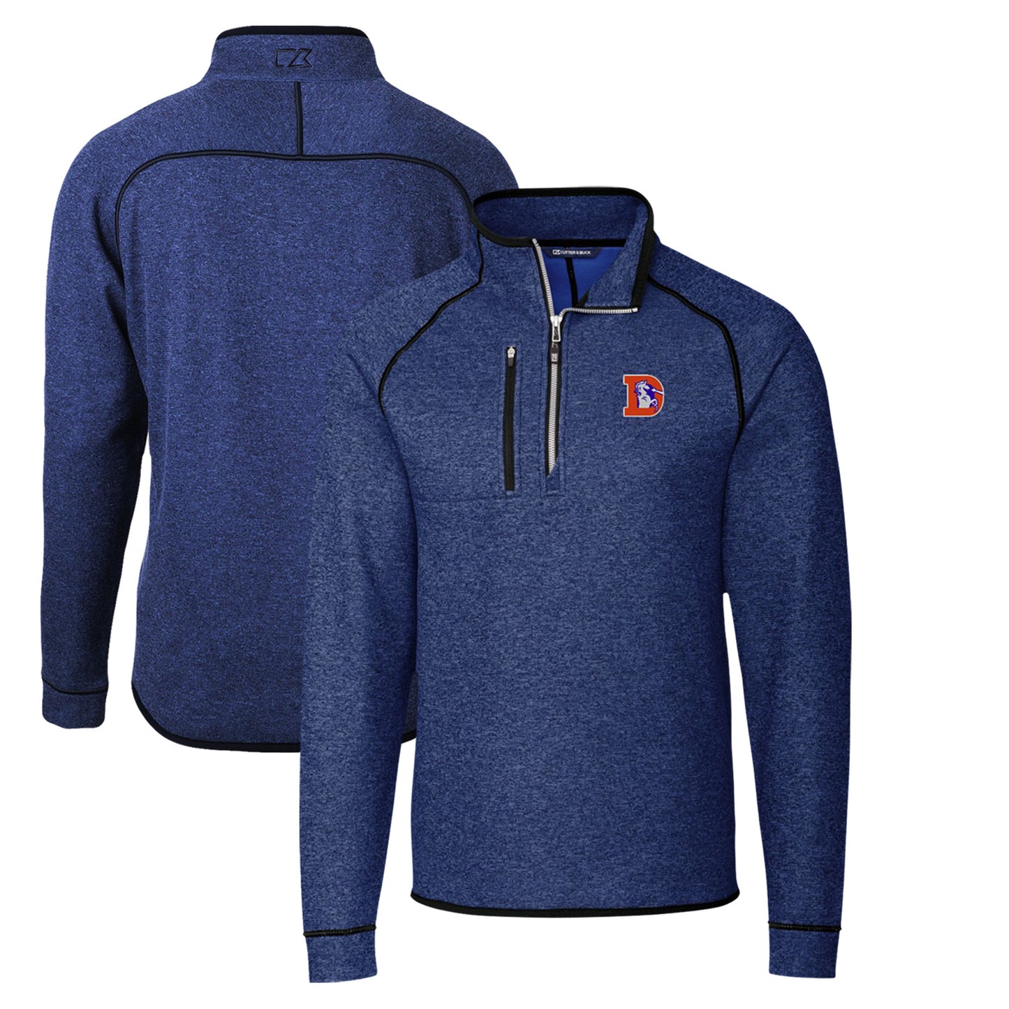 Men's Cutter & Buck Heather Royal Denver Broncos Throwback Logo Mainsail Sweater-Knit Half-Zip Pullover Jacket