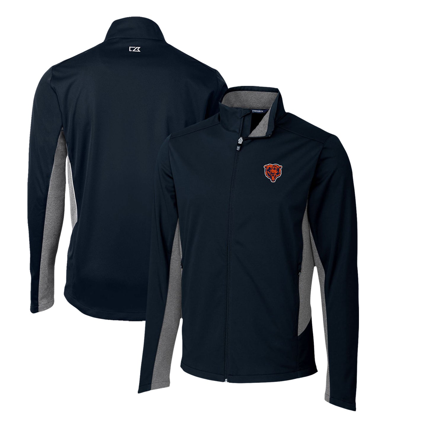 Men's Cutter & Buck Navy Chicago Bears Throwback Logo Navigate Softshell Full-Zip Jacket