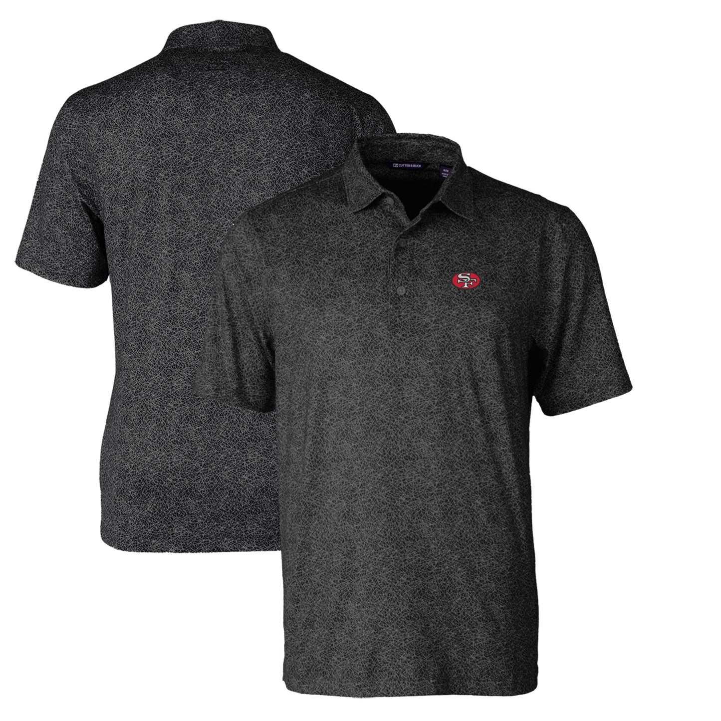 Men's Cutter & Buck Black San Francisco 49ers Throwback Logo Pike Constellation Stretch Polo
