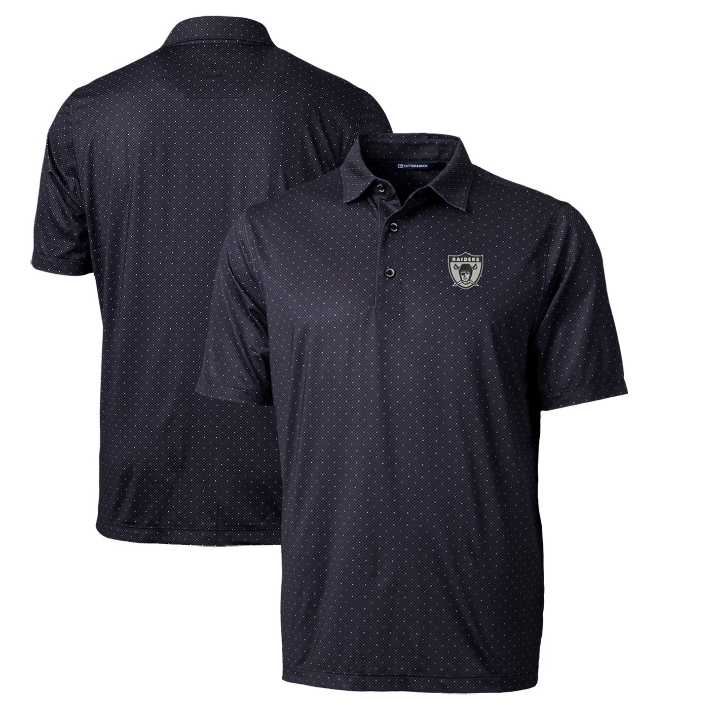 Men's Cutter & Buck Black Las Vegas Raiders Throwback Logo Pike Double Dot Print Stretch Polo