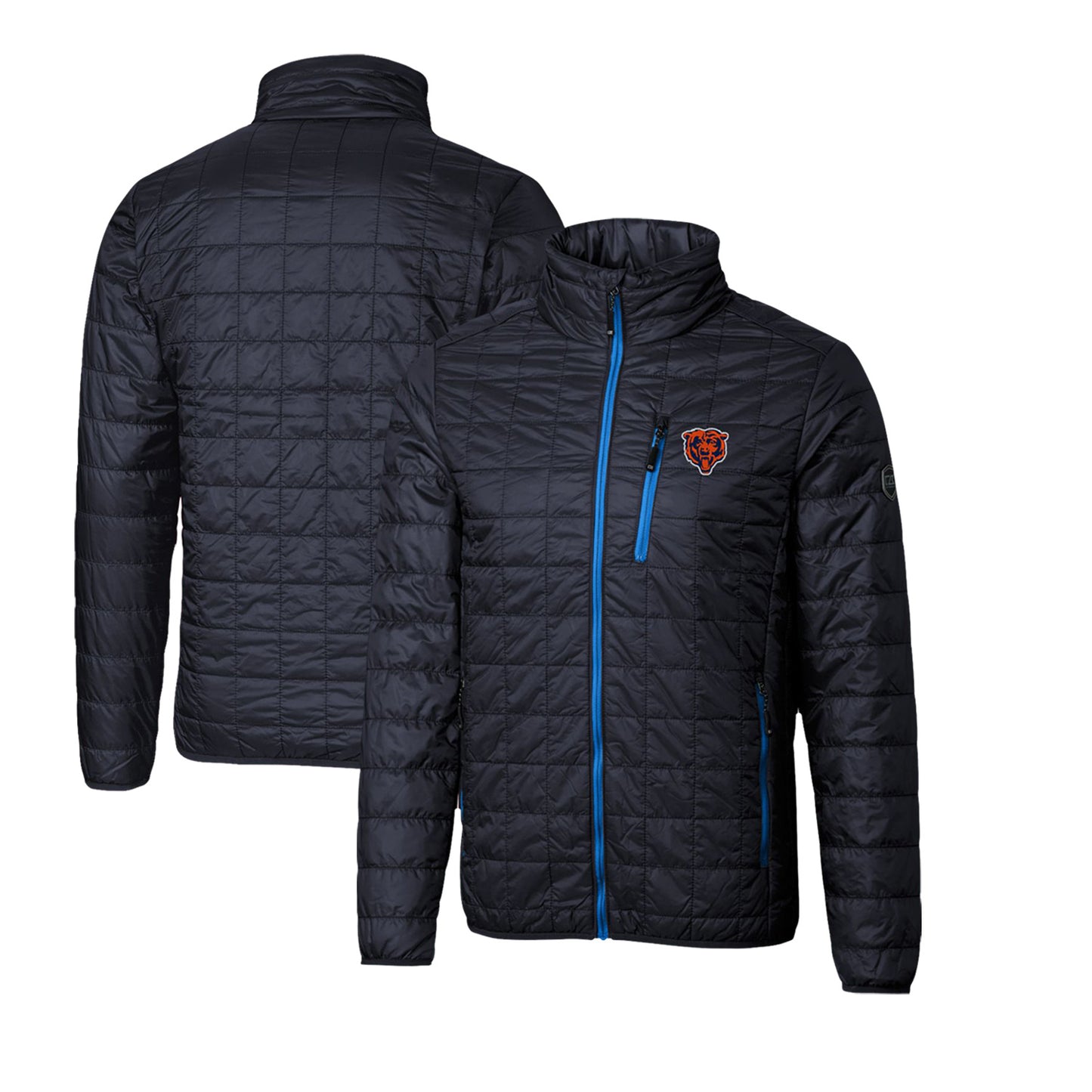 Men's Cutter & Buck Navy Chicago Bears Throwback Logo Rainier PrimaLoft Eco Insulated Full-Zip Puffer Jacket