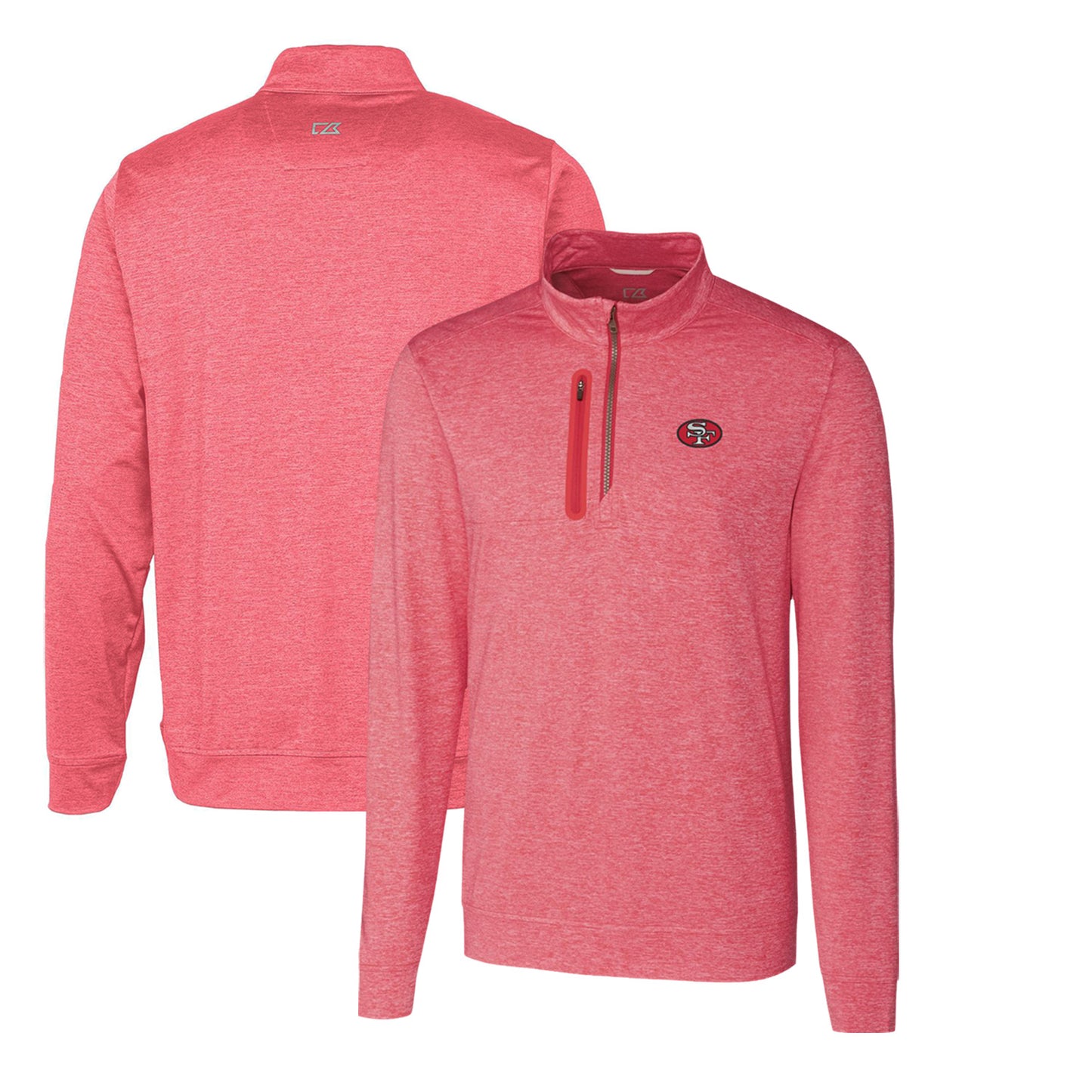 Men's Cutter & Buck Scarlet San Francisco 49ers Stealth Heathered Throwback Logo Quarter-Zip Pullover Top