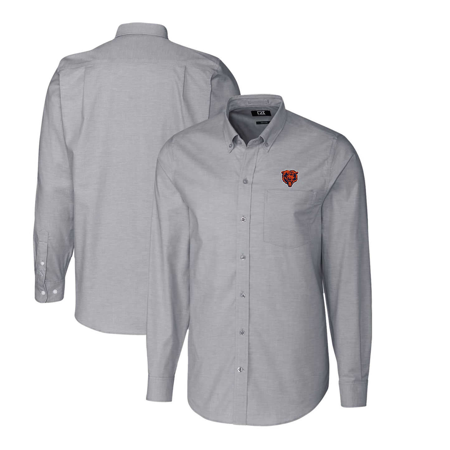 Men's Cutter & Buck Charcoal Chicago Bears Throwback Logo Long Sleeve Stretch Oxford Button-Down Shirt