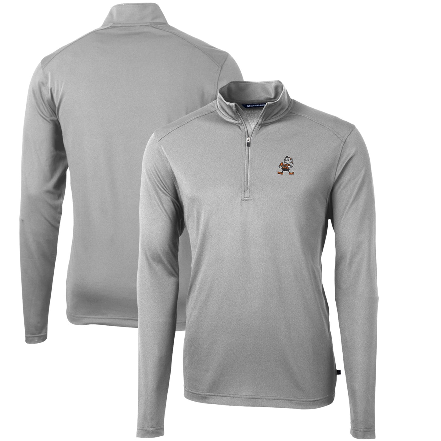Men's Cutter & Buck Gray Cleveland Browns Throwback Logo Virtue Eco Pique Recycled Quarter-Zip Pullover Top