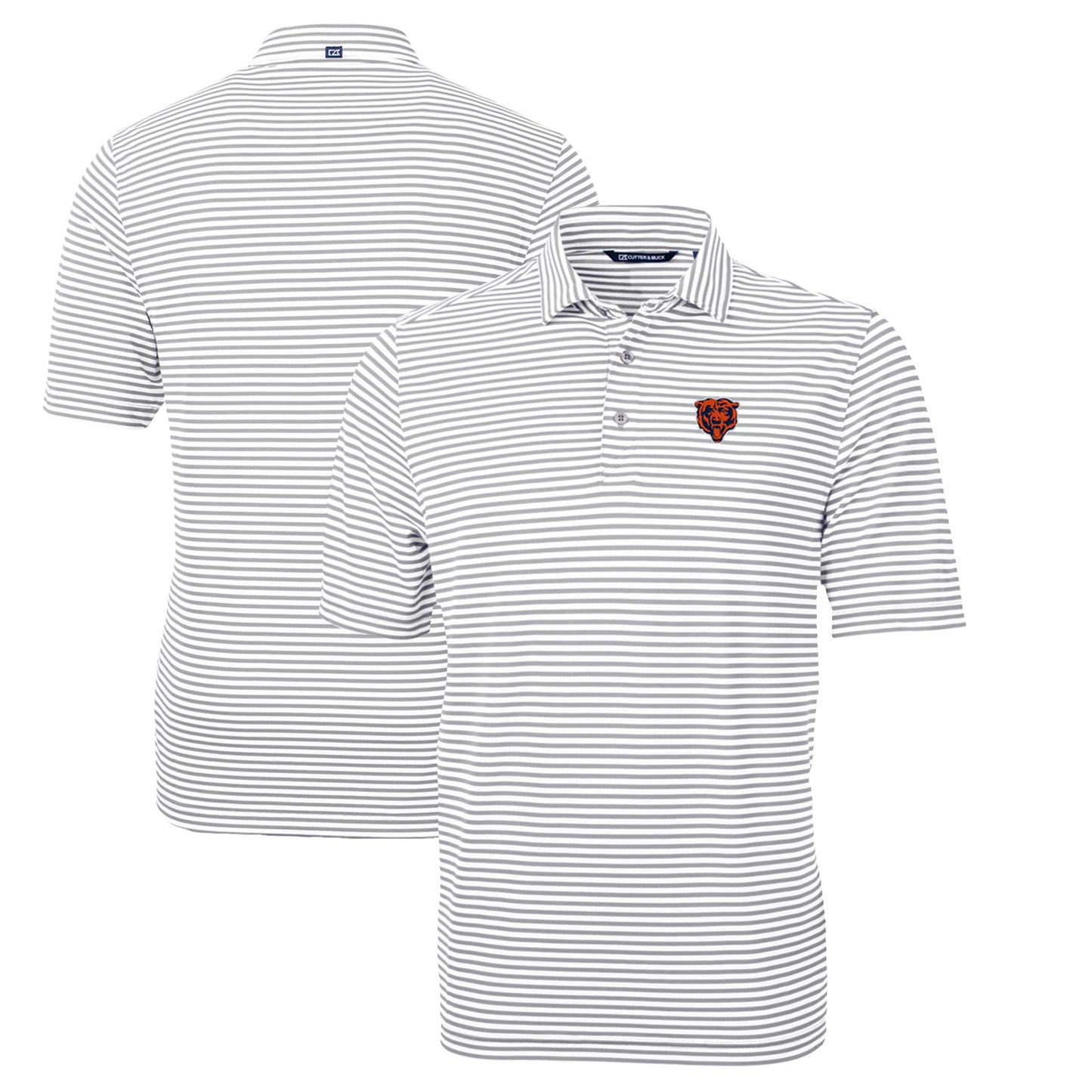 Men's Cutter & Buck Gray Chicago Bears Throwback Logo Virtue Eco Pique Stripe Recycled Polo