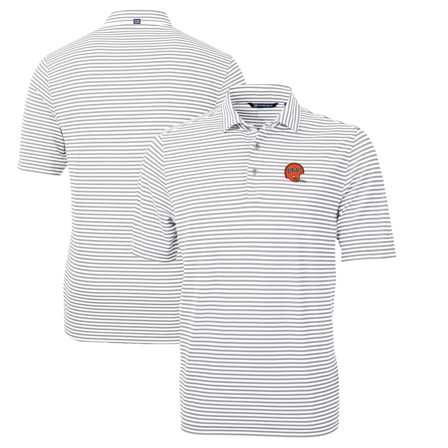 Men's Cutter & Buck Gray Cincinnati Bengals Throwback Logo Virtue Eco Pique Stripe Recycled Polo