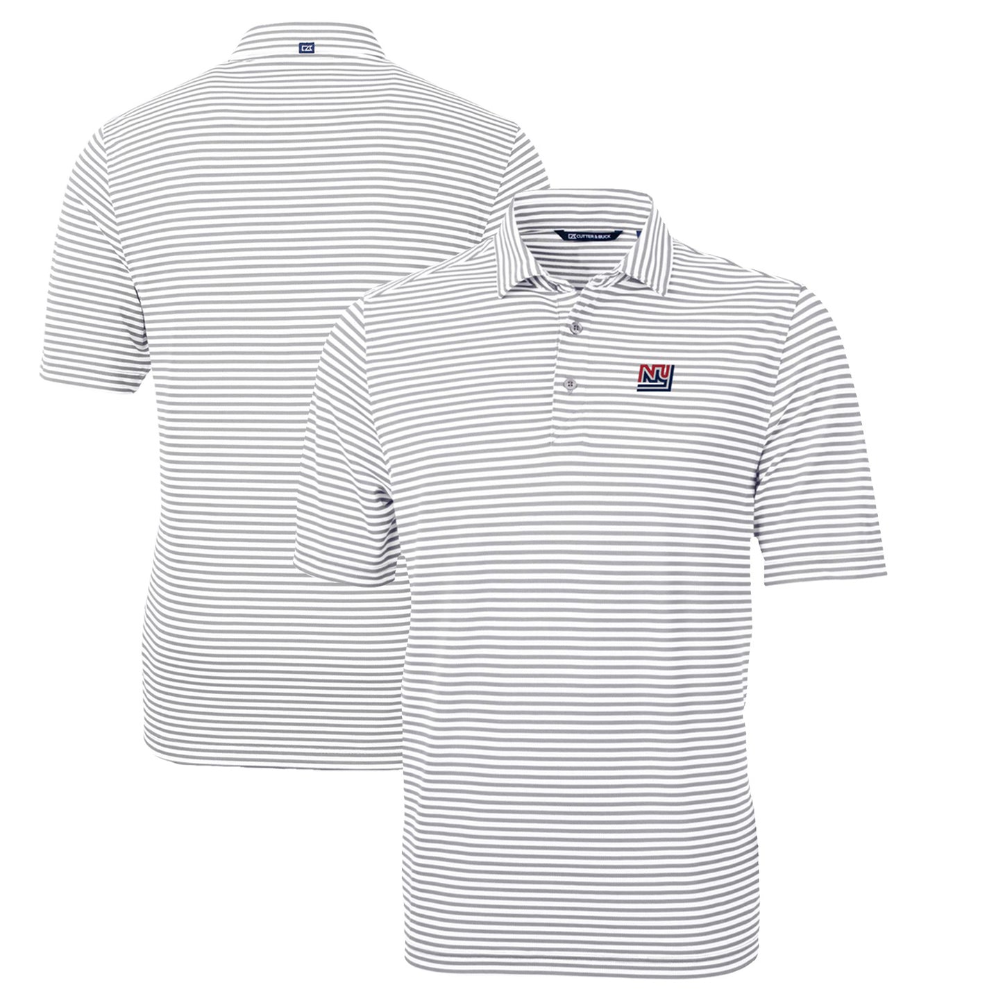 Men's Cutter & Buck Gray New York Giants Throwback Logo Virtue Eco Pique Stripe Recycled Polo