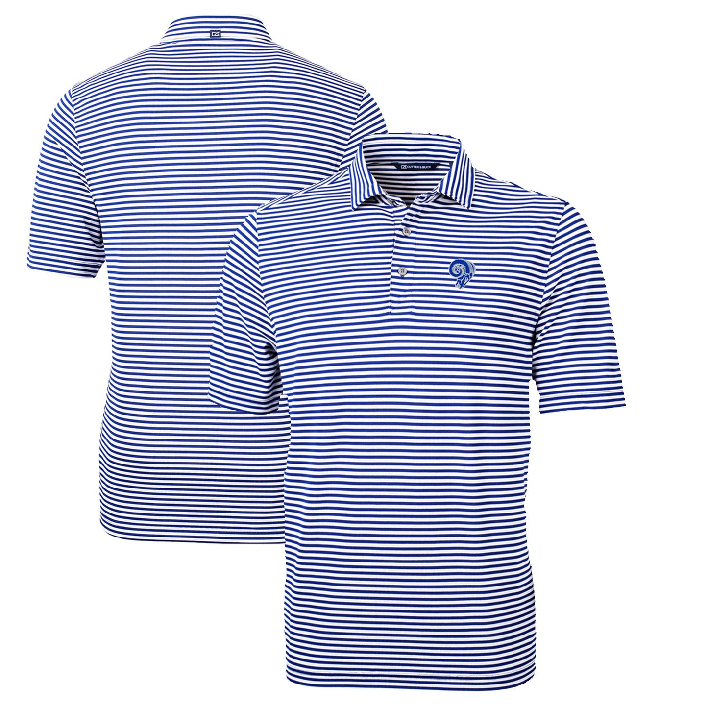 Men's Cutter & Buck Royal Los Angeles Rams Throwback Logo Virtue Eco Pique Stripe Recycled Polo