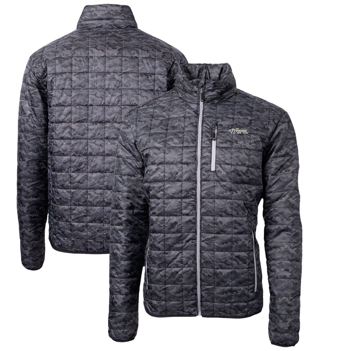 Men's Cutter & Buck Black New York Jets Throwback Logo Rainier Eco Insulated Full-Zip Printed Puffer Jacket