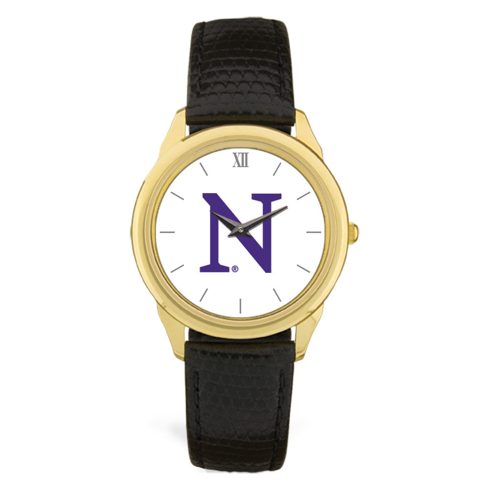 Gold Northwestern Wildcats Team Logo Leather Wristwatch