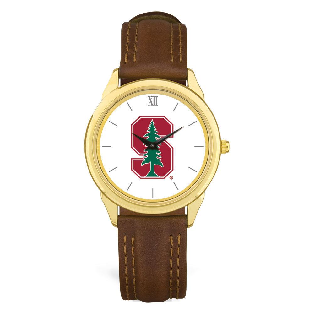 Unisex Gold/Brown Stanford Cardinal Team Logo Leather Wristwatch