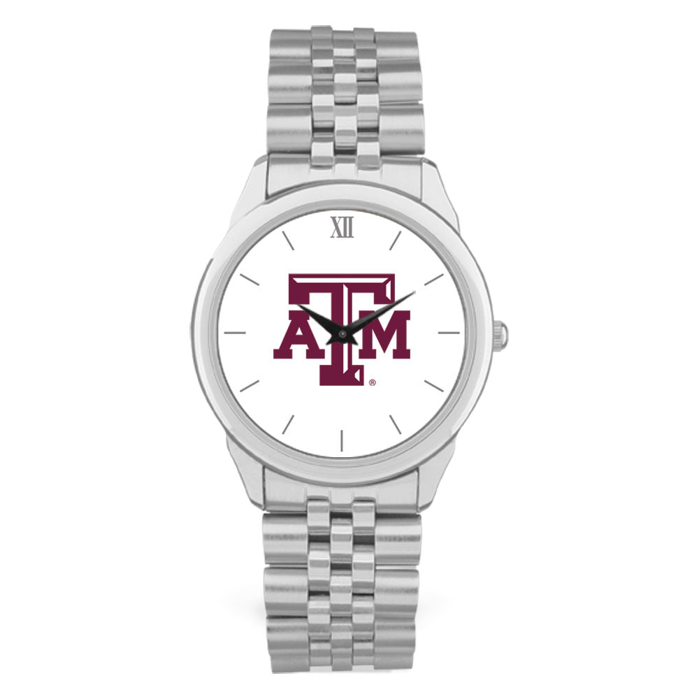 Unisex Silver Texas A&M Aggies Team Logo Rolled Link Bracelet Wristwatch