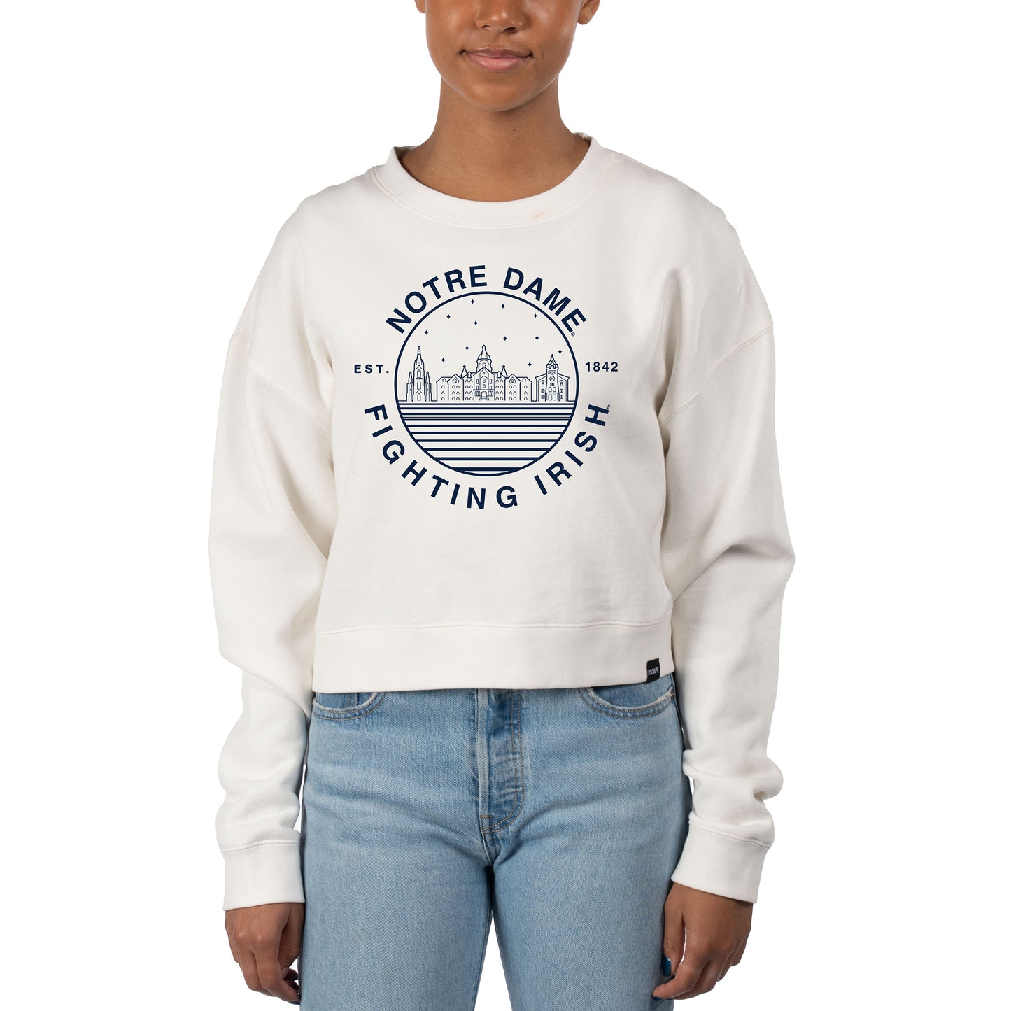 Women's Uscape Apparel White Notre Dame Fighting Irish Fleece Crop Pullover Sweatshirt