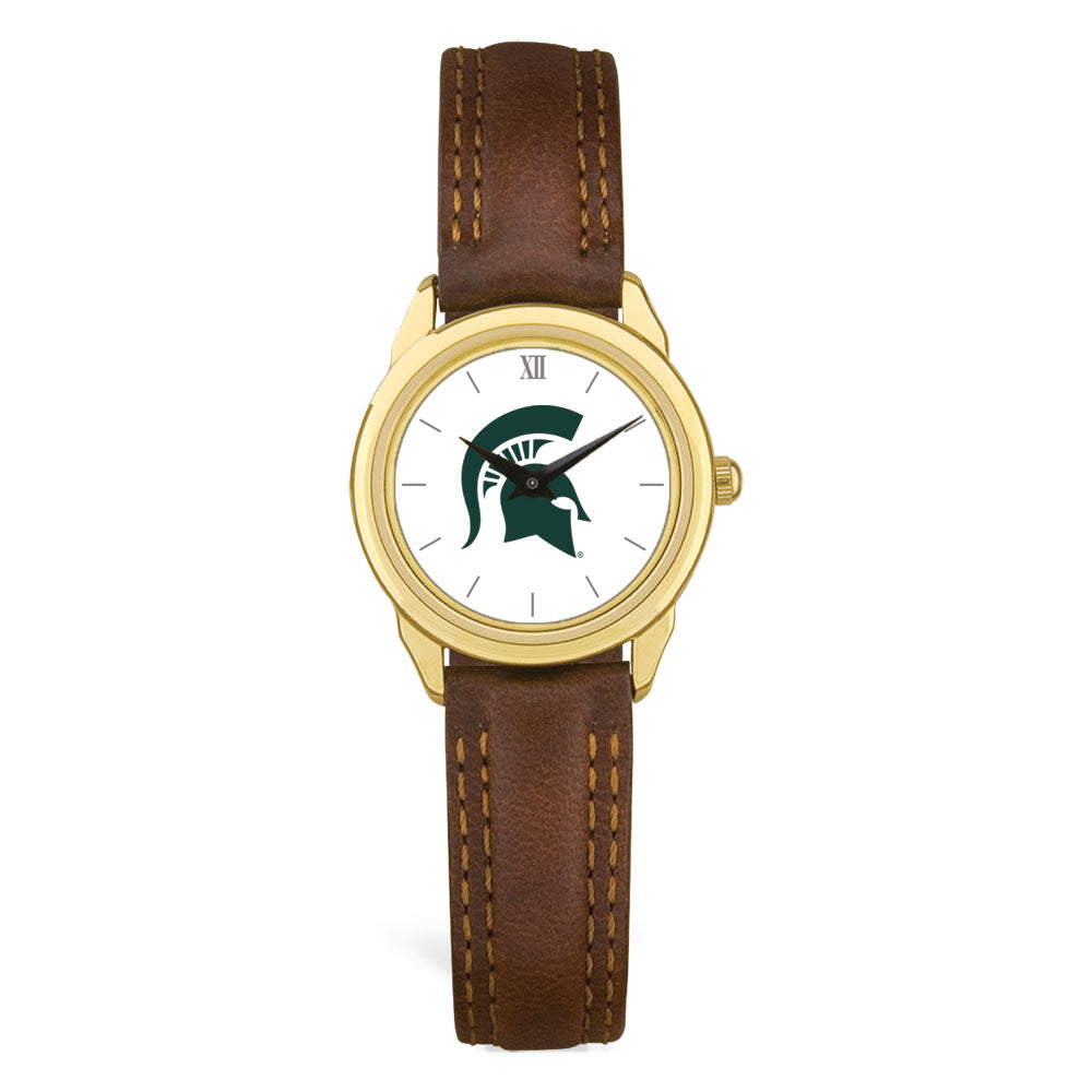 Women's Gold/Brown Michigan State Spartans Medallion Leather Watch