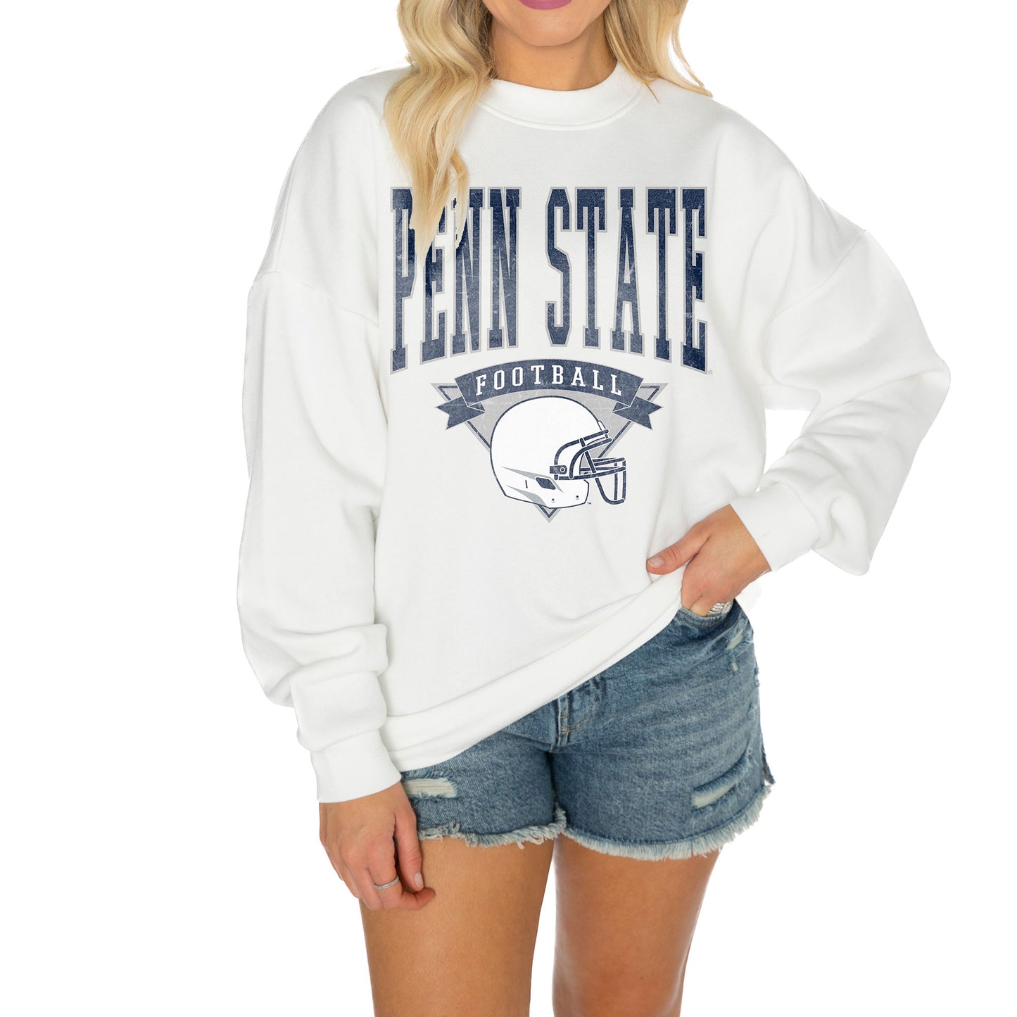 Women's Gameday Couture White Penn State Nittany Lions Good Vibes Premium Fleece Drop Shoulder Pullover Sweatshirt