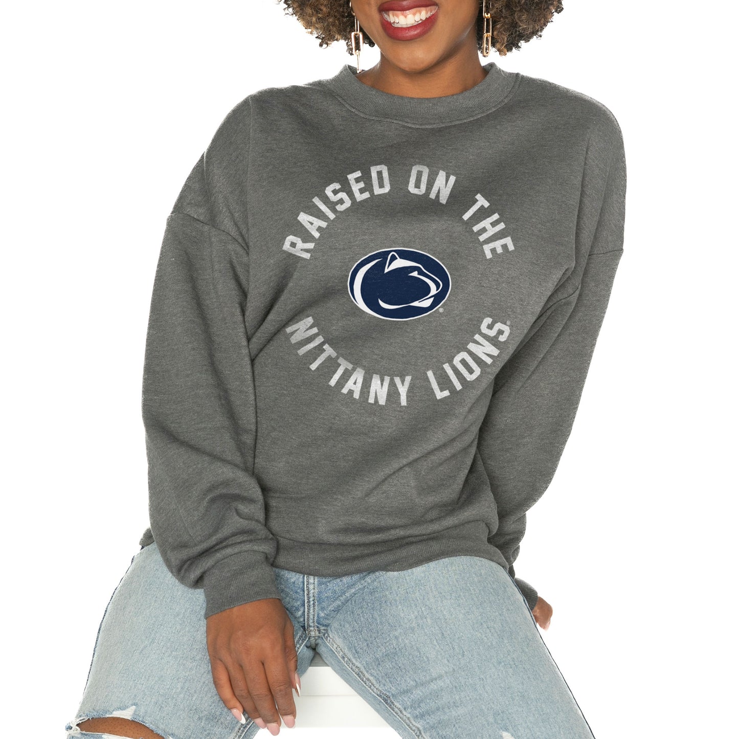 Women's Gameday Couture Charcoal Penn State Nittany Lions Good Vibes Premium Fleece Drop Shoulder Pullover Sweatshirt