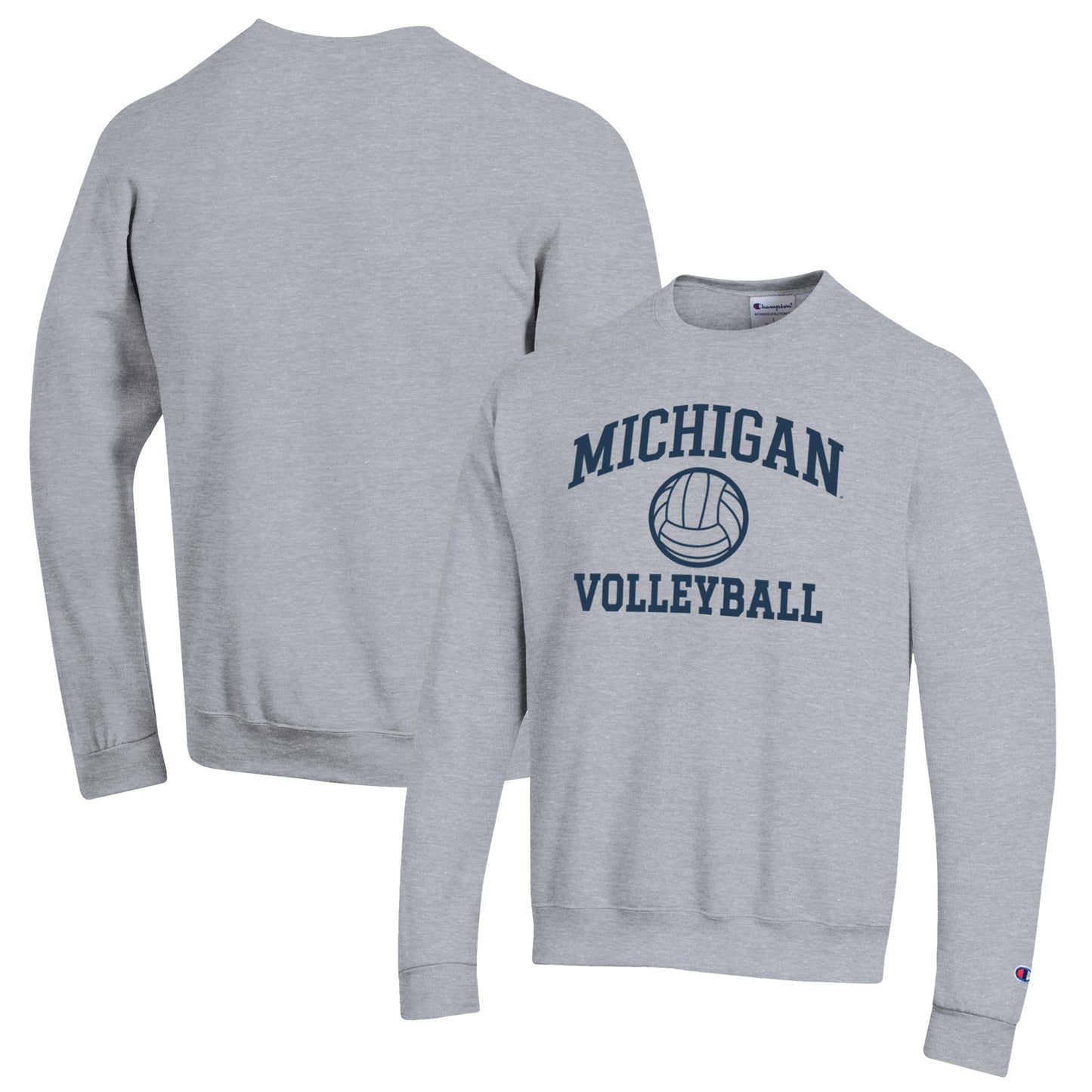Men's Champion Heather Gray Michigan Wolverines Volleyball Icon Powerblend Pullover Sweatshirt
