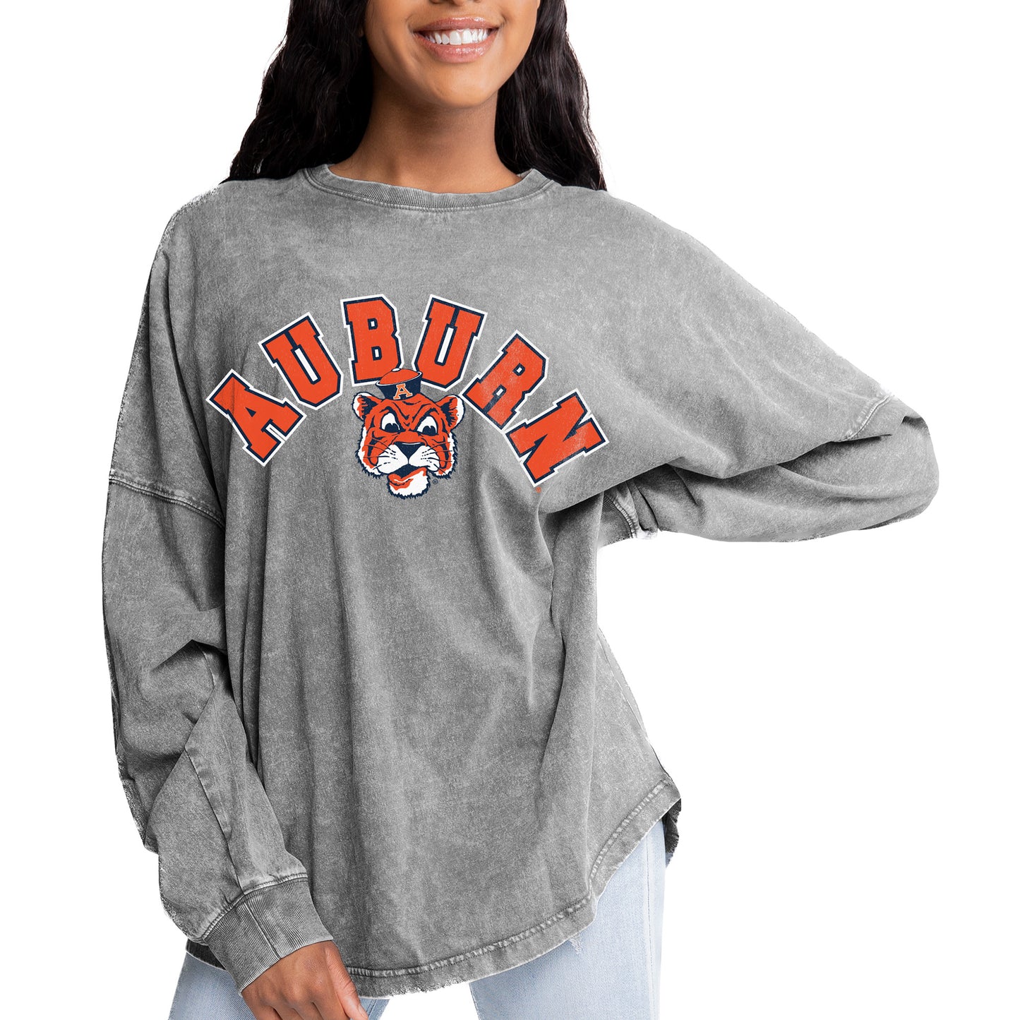 Women's Gameday Couture Gray Auburn Tigers Faded Wash Pullover Sweatshirt