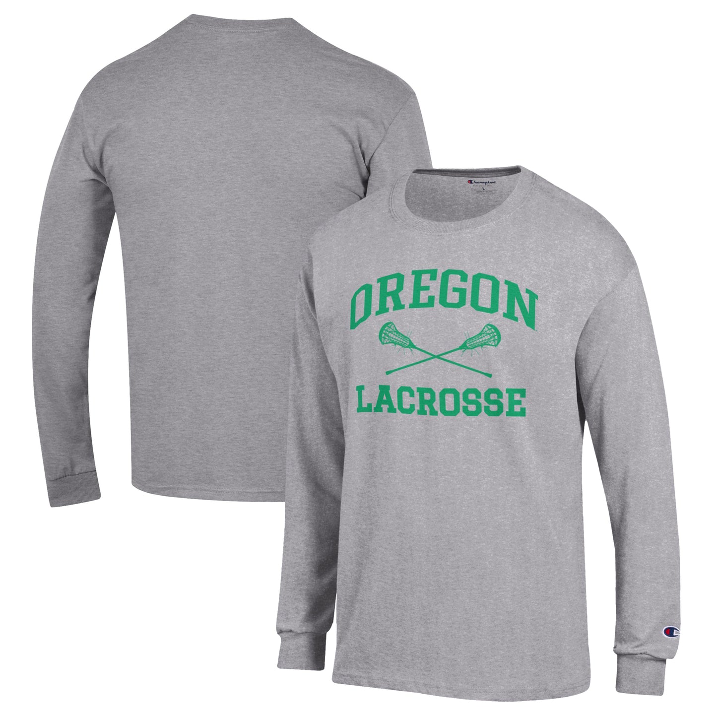 Men's Champion Heather Gray Oregon Ducks Lacrosse Icon Powerblend Long Sleeve T-Shirt