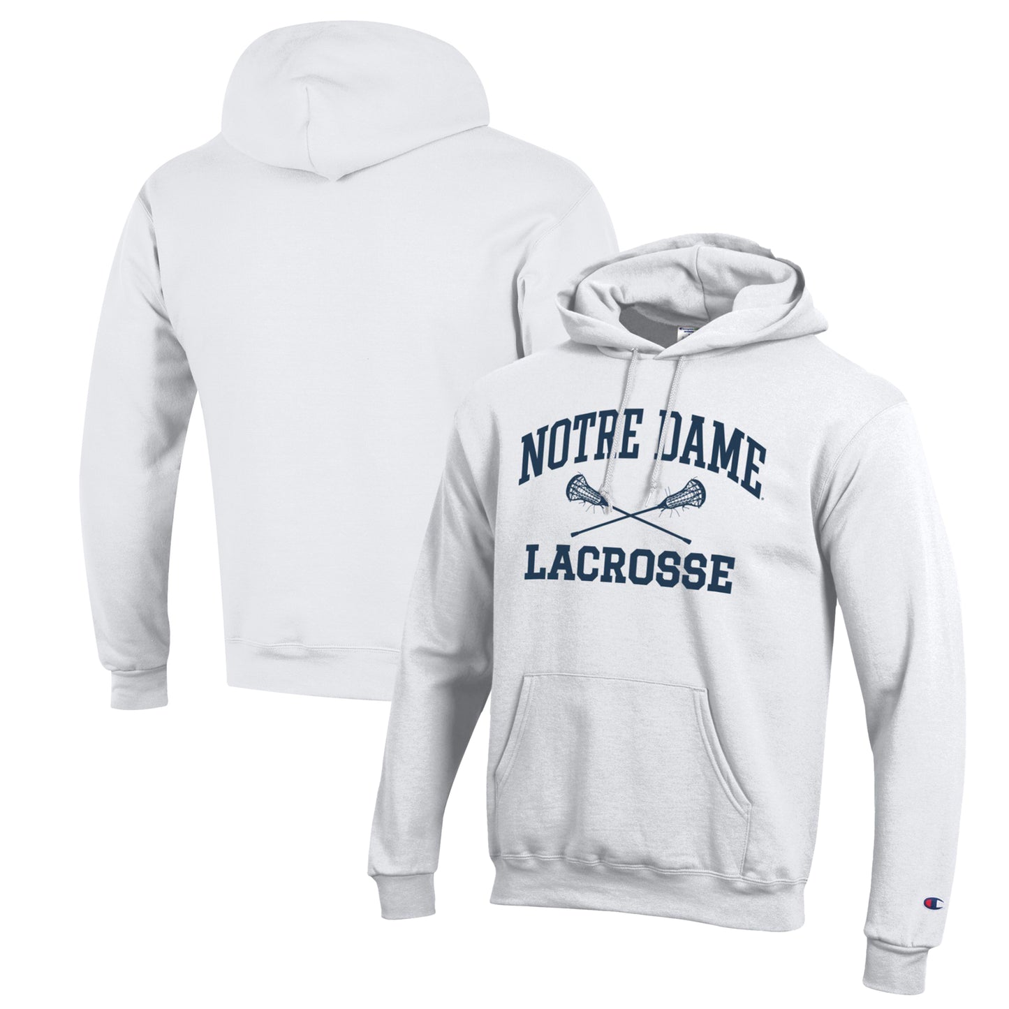 Men's Champion White Notre Dame Fighting Irish Lacrosse Icon Powerblend Pullover Hoodie