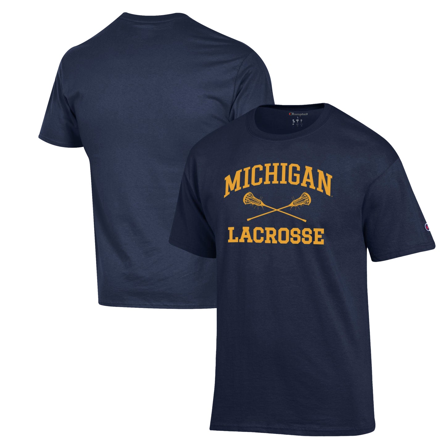 Men's Champion Navy Michigan Wolverines Lacrosse Icon Powerblend T-Shirt