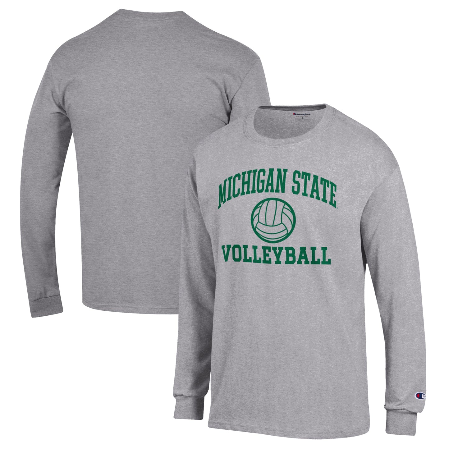 Men's Champion Heather Gray Michigan State Spartans Volleyball Icon Powerblend Long Sleeve T-Shirt